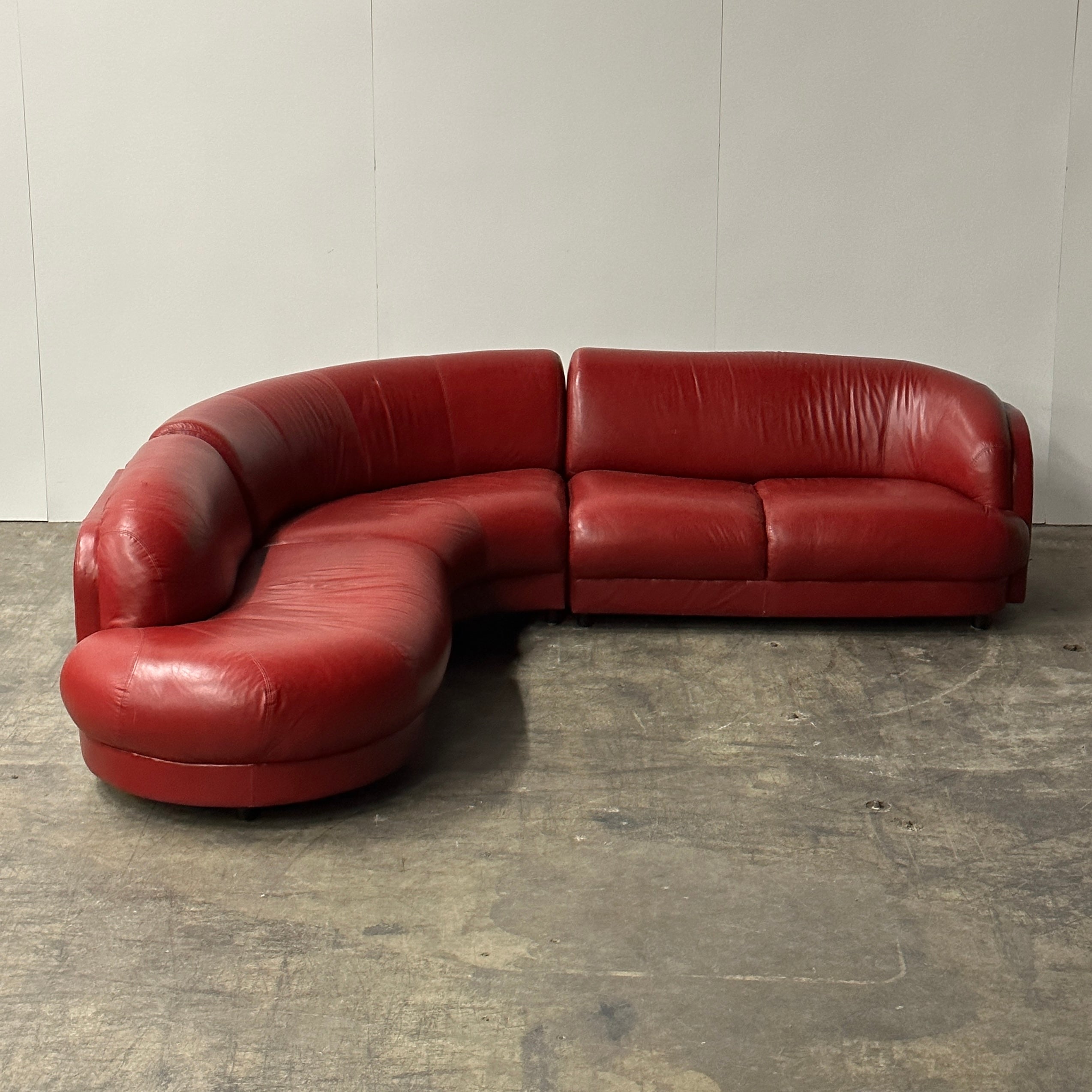 Red Leather Postmodern Sectional Attributed to Vladimir Kagan for Preview