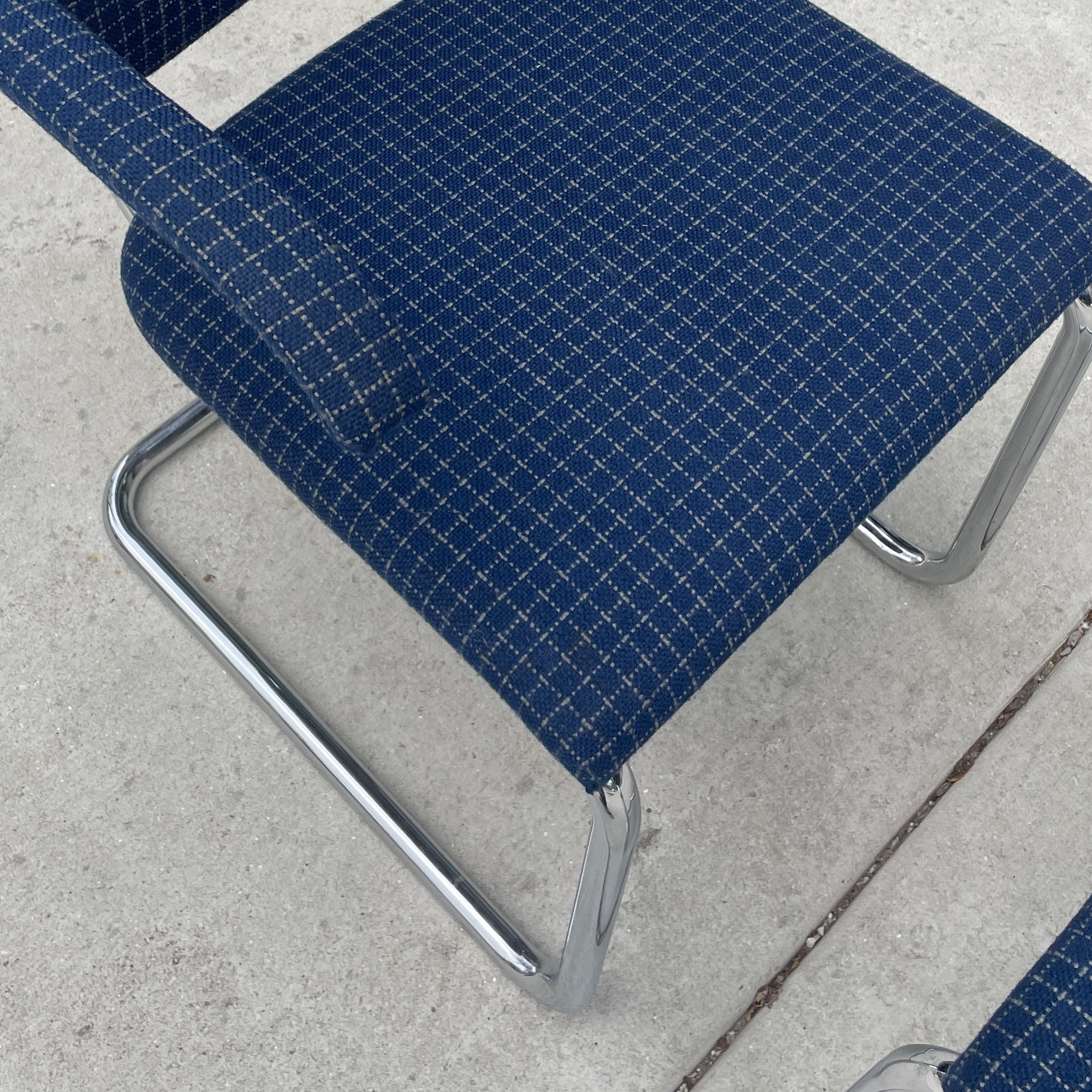 Knoll Cesca Chairs in Plaid Upholstery