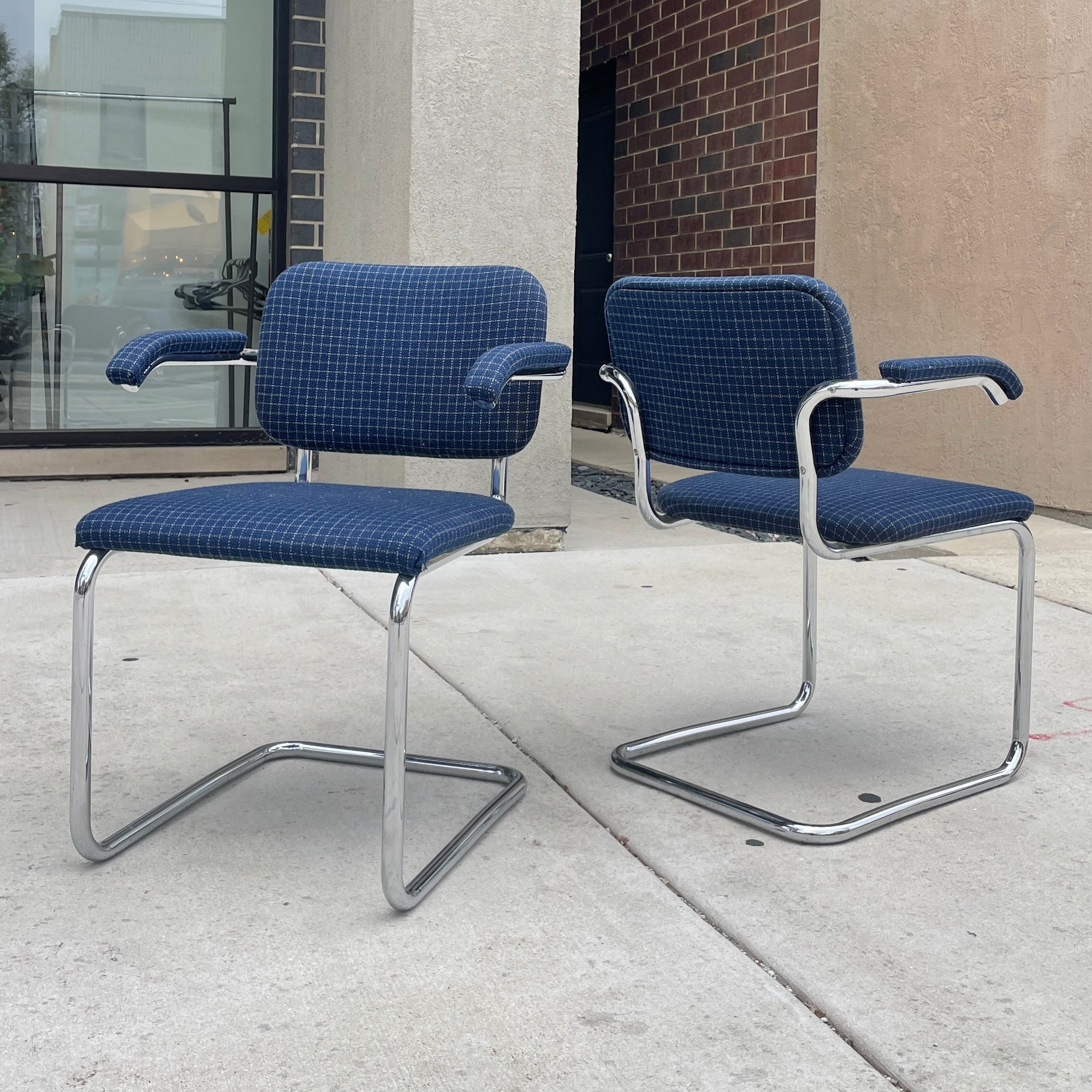 Knoll Cesca Chairs in Plaid Upholstery