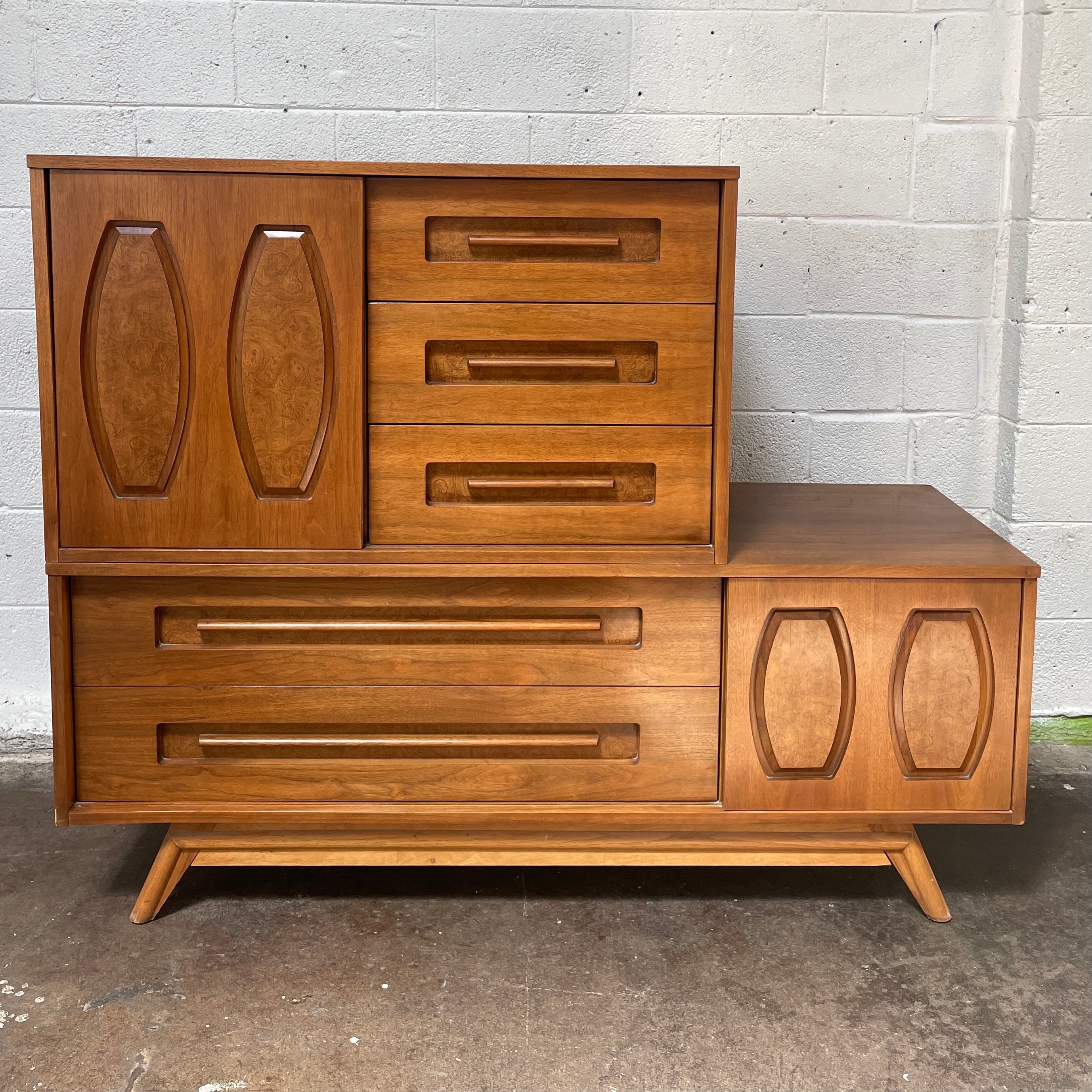 2-Piece Young Manufacturing Walnut/Burl Highboy/Credenza