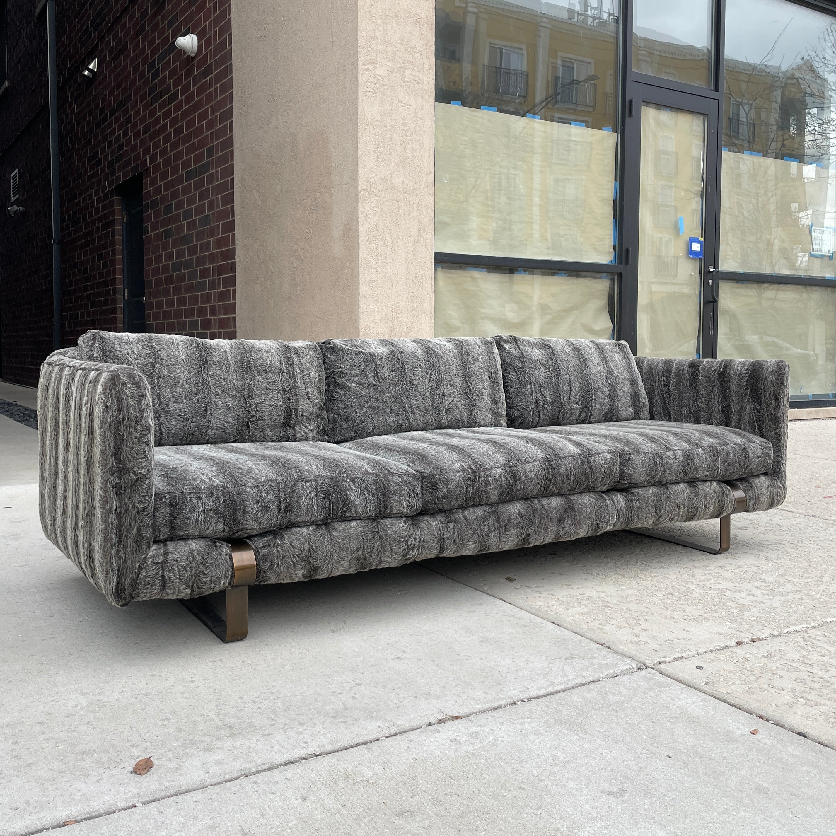 Milo Baughman Bronze Sled Base Sofa