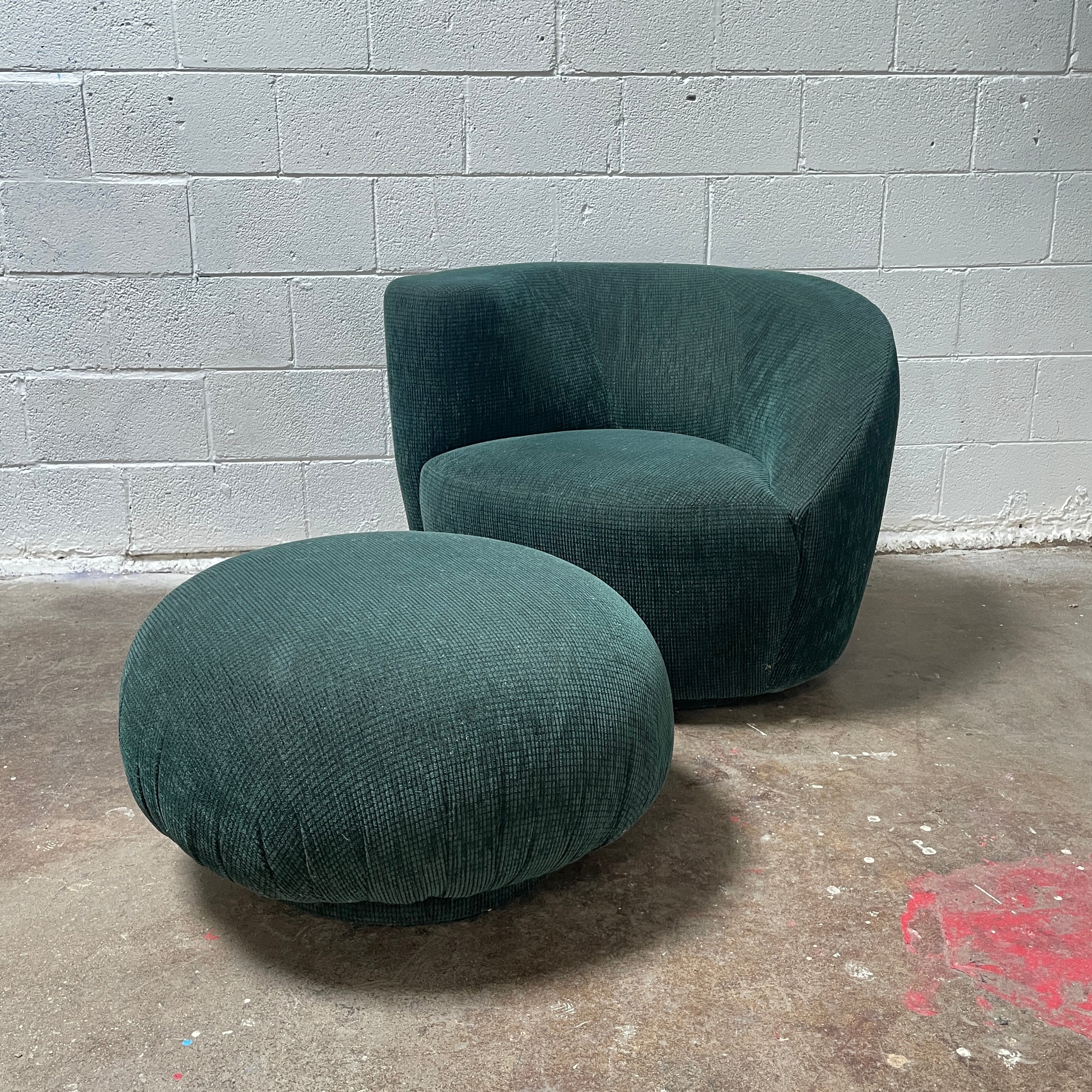 Nautilus Swivel Chair + Mushroom Ottoman in Emerald