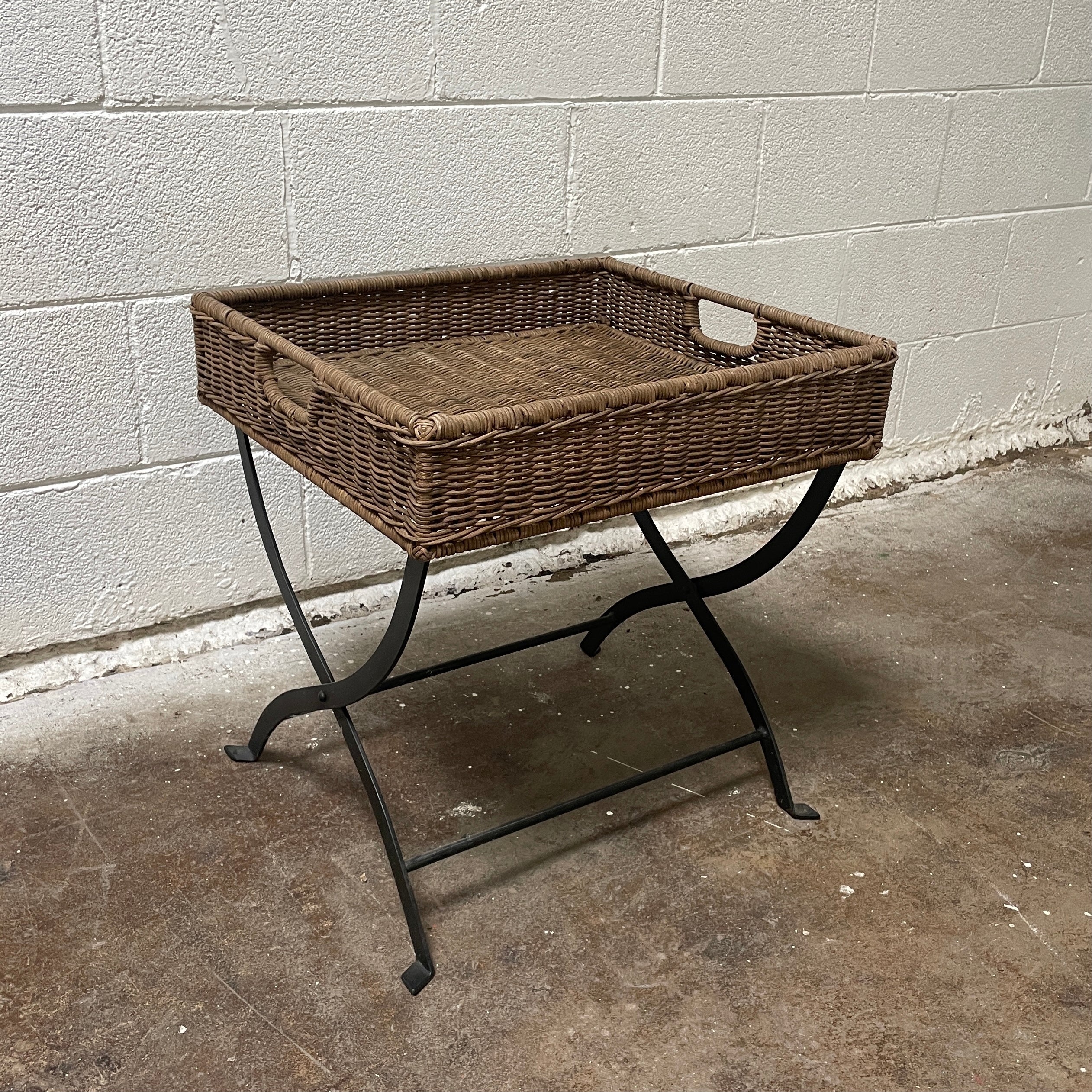 Wicker/Wrought Iron Galley Side Table w/ Folding Legs