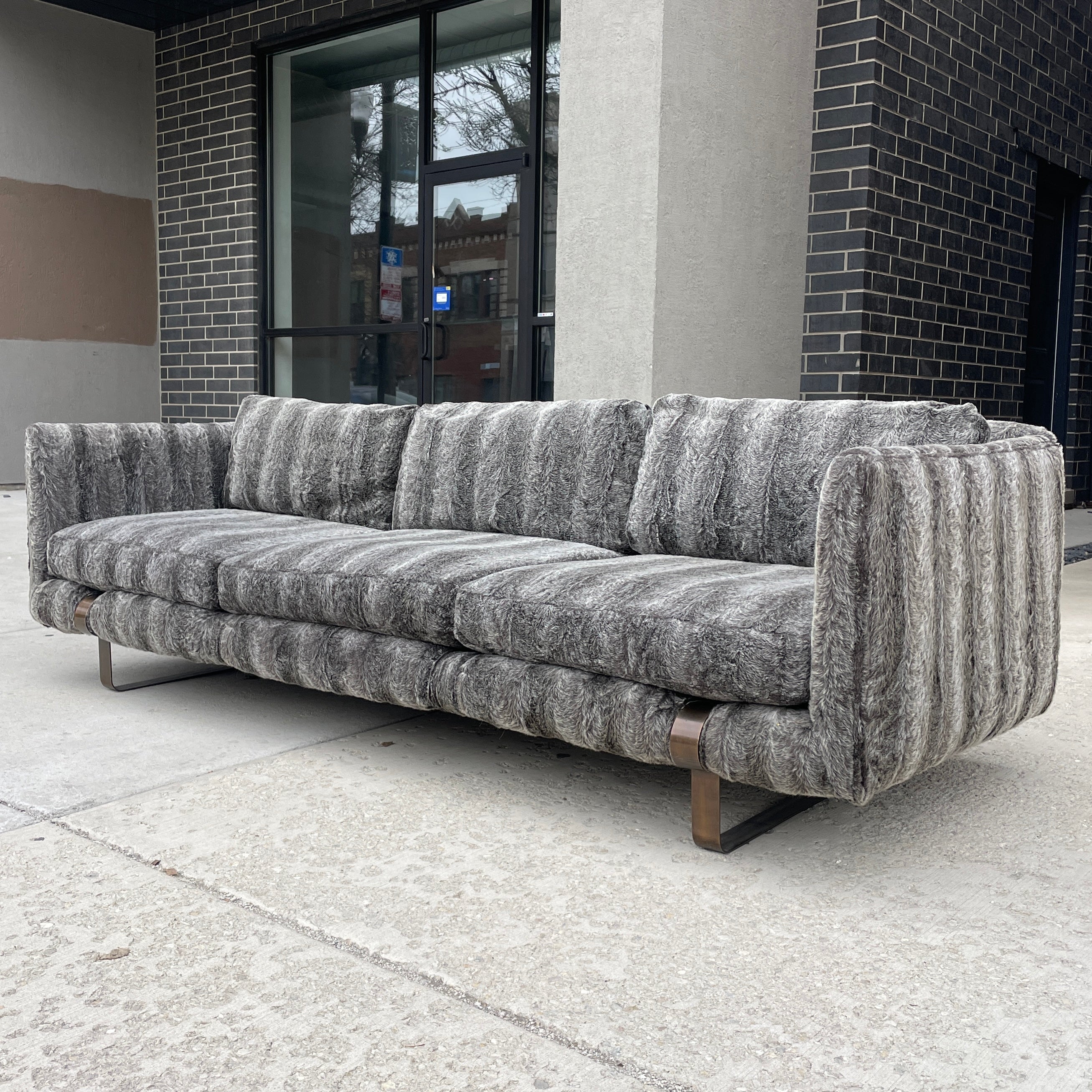Milo Baughman Bronze Sled Base Sofa