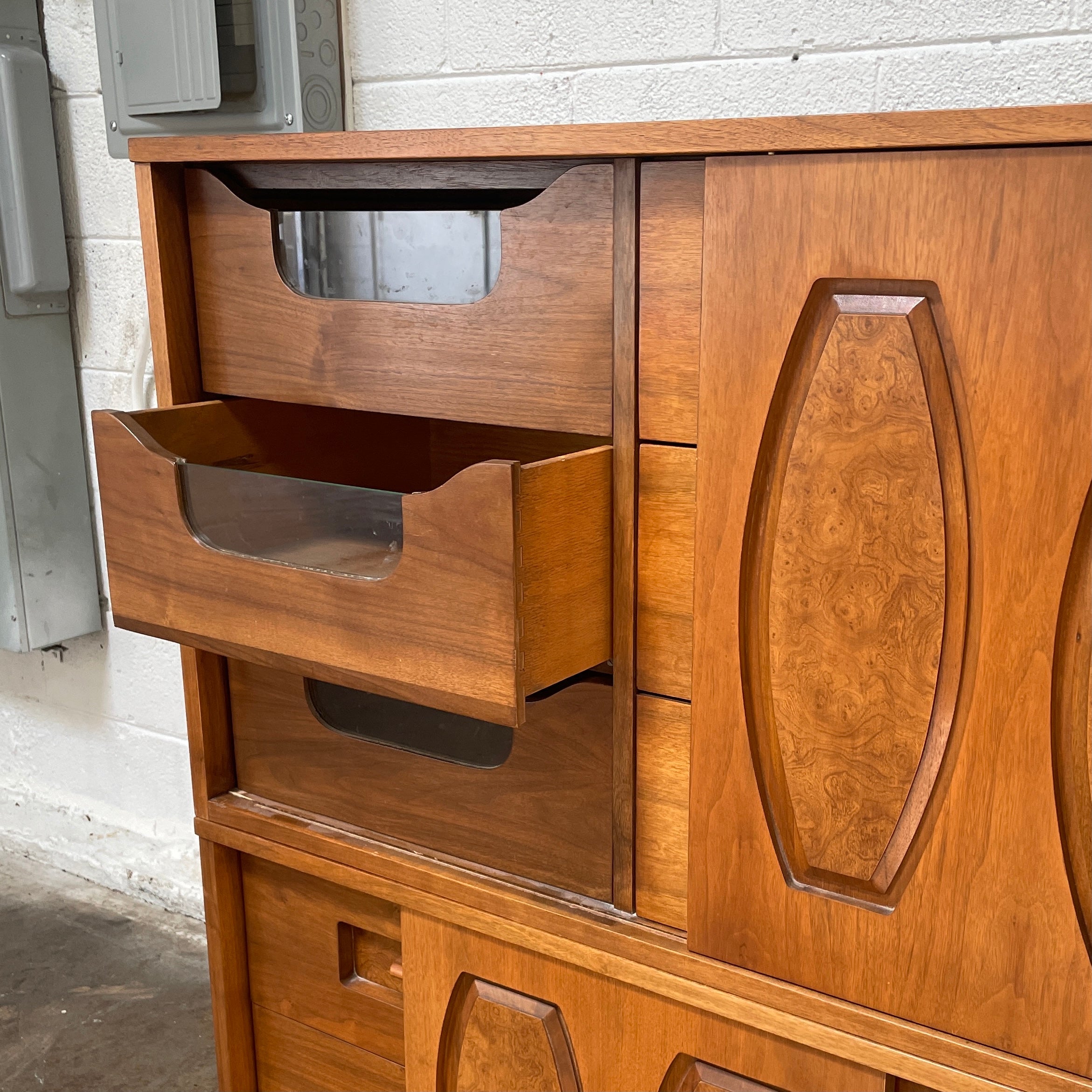 2-Piece Young Manufacturing Walnut/Burl Highboy/Credenza