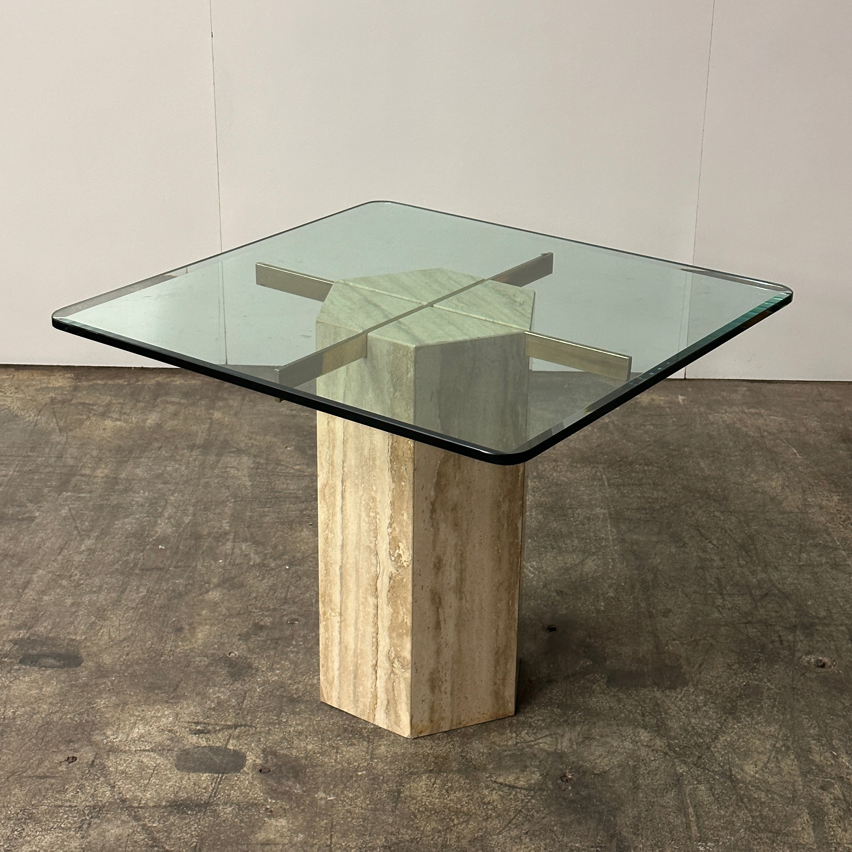 Vintage Travertine Pedestal Dining Table