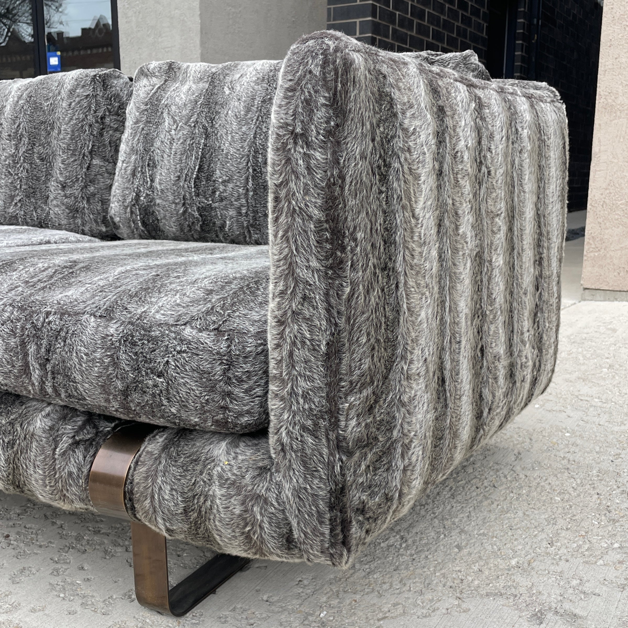 Milo Baughman Bronze Sled Base Sofa