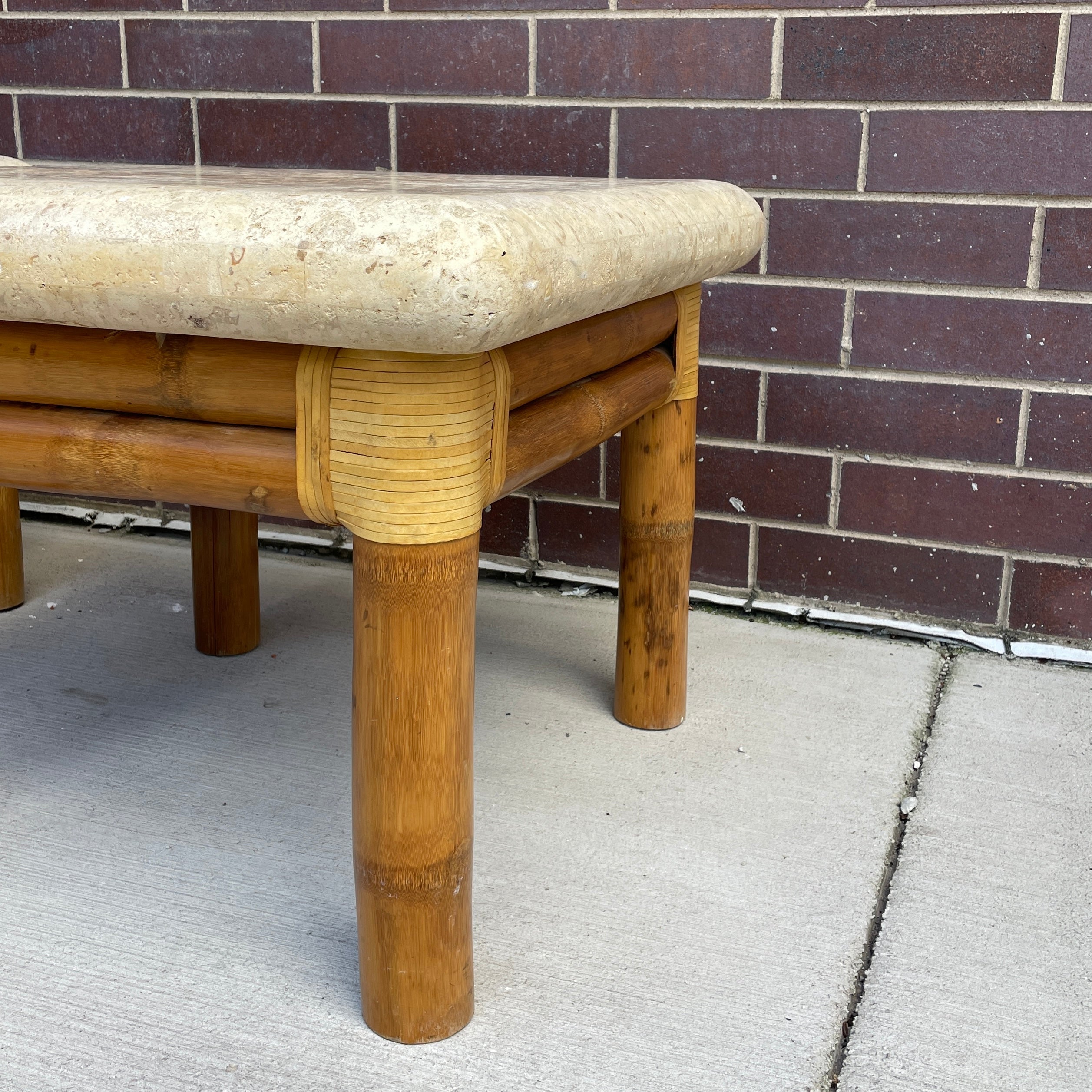 Pair of Bamboo & Tessellated Stone Side Tables by Antonio Budji Layung