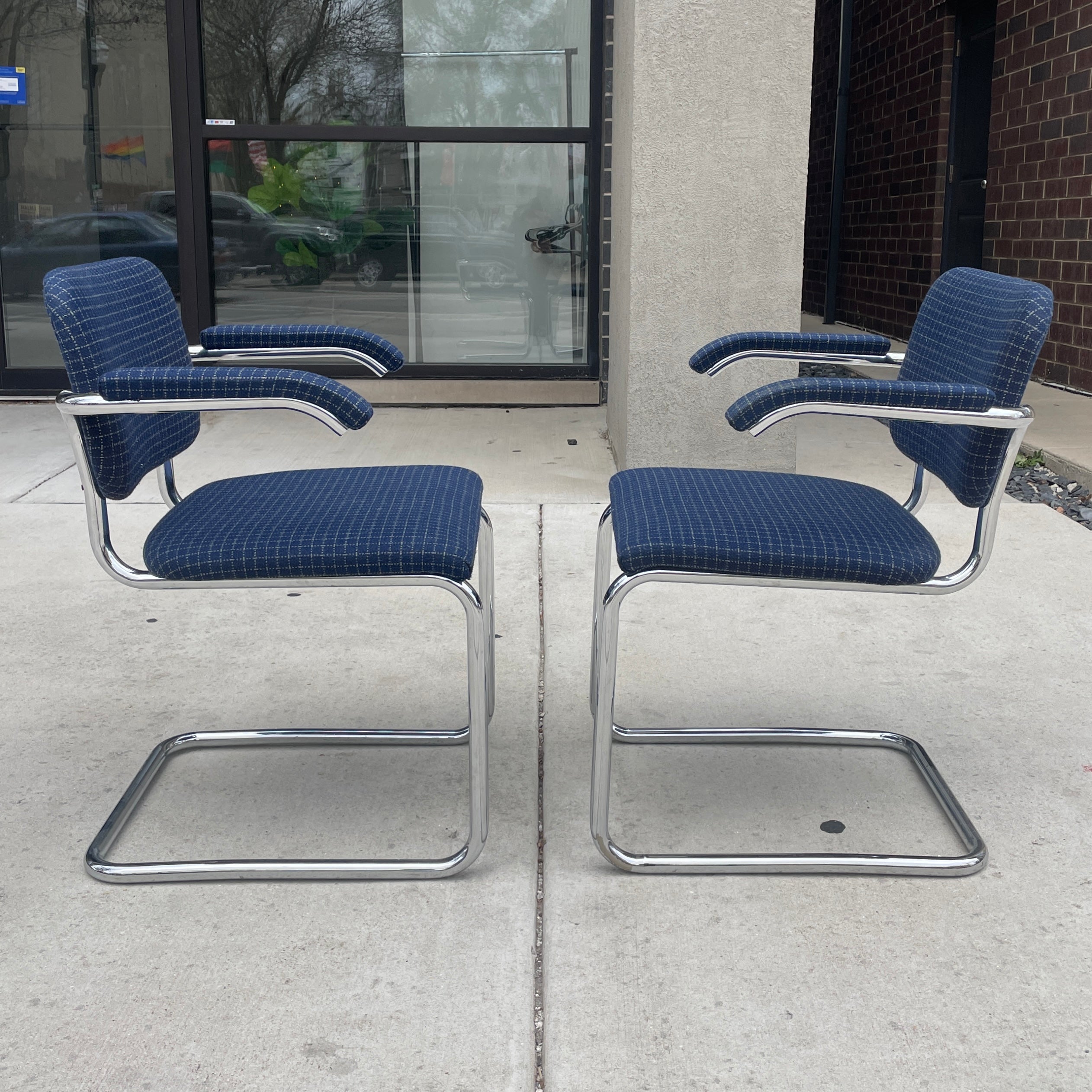 Knoll Cesca Chairs in Plaid Upholstery