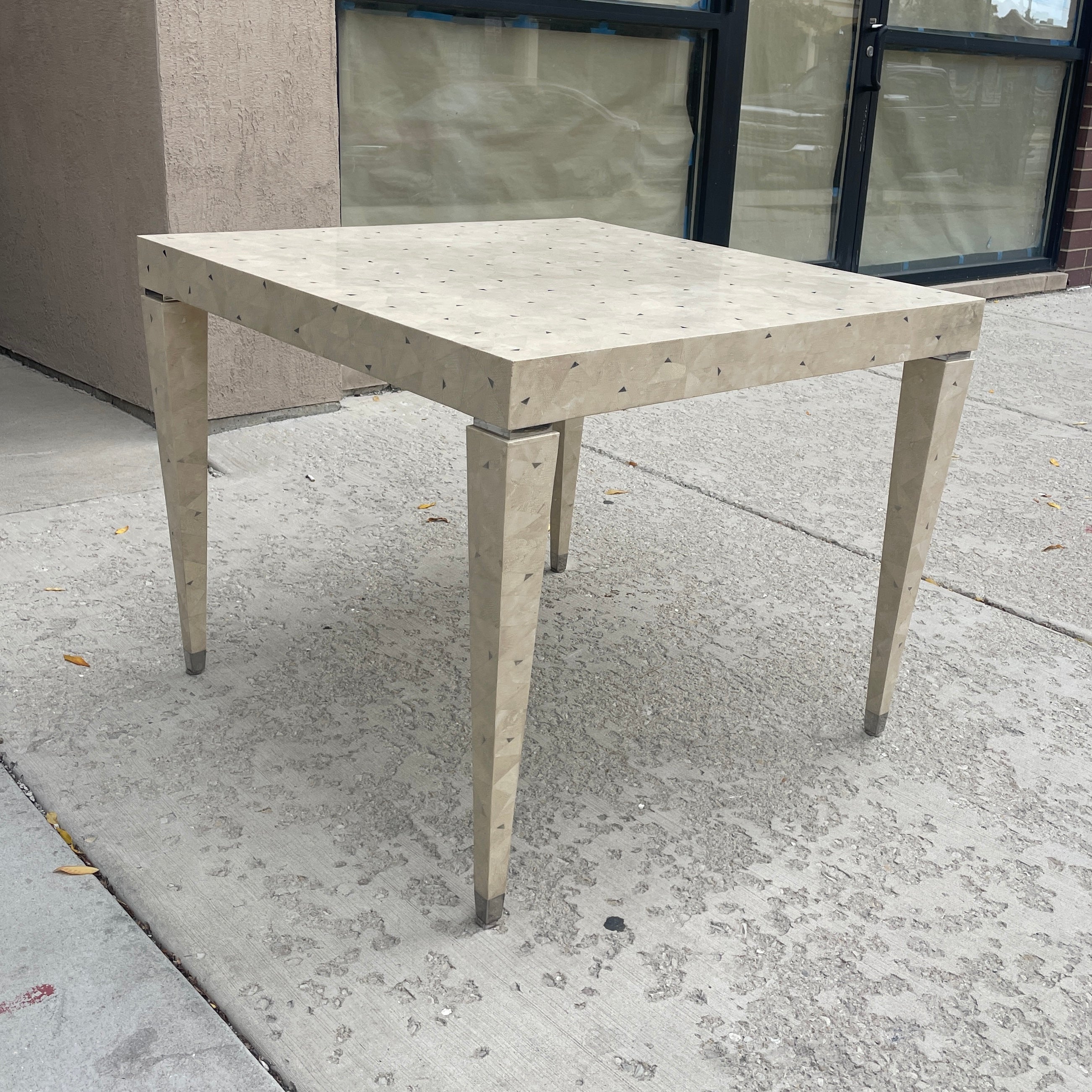 Tessellated Fossil Stone & Chrome Table by Oggetti