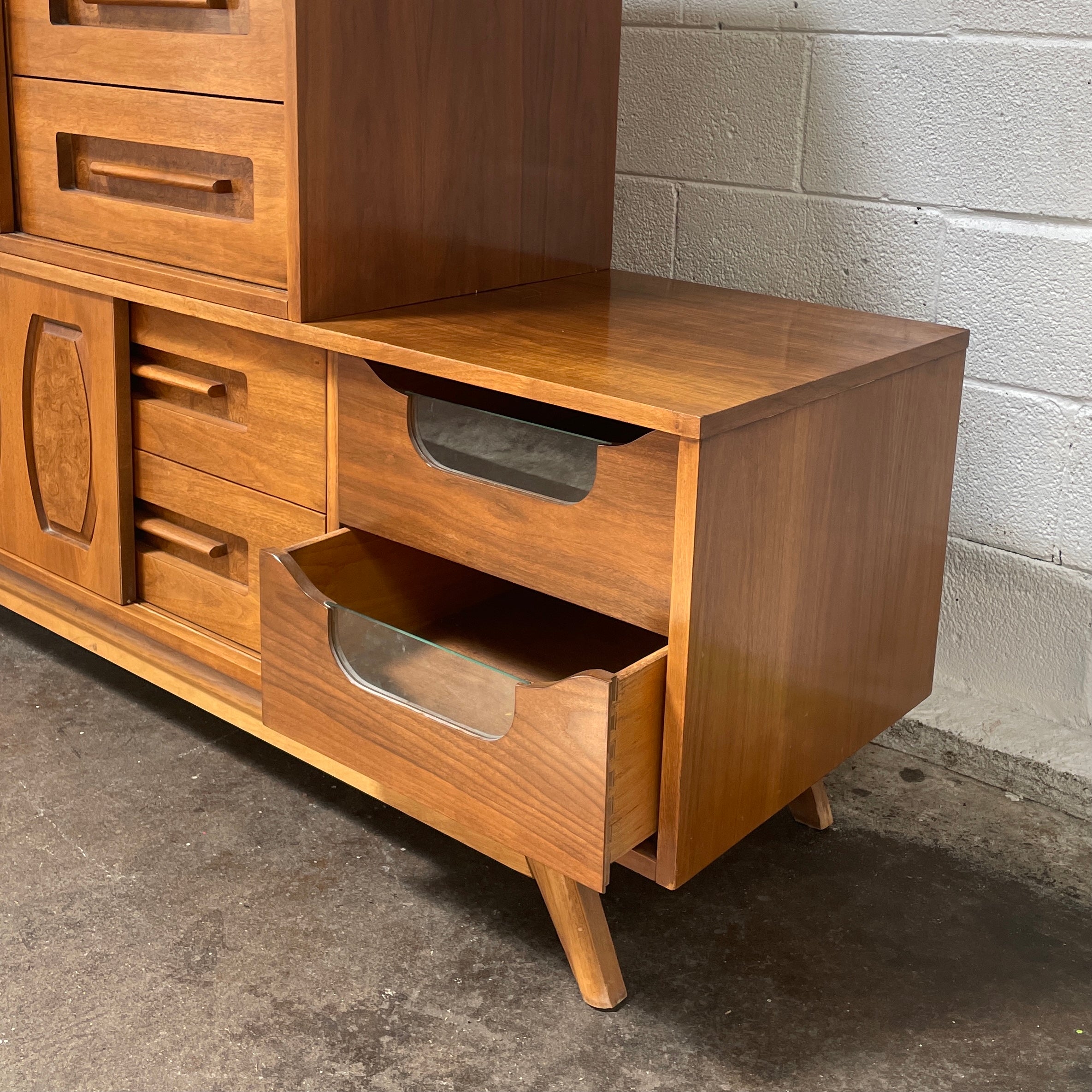 2-Piece Young Manufacturing Walnut/Burl Highboy/Credenza