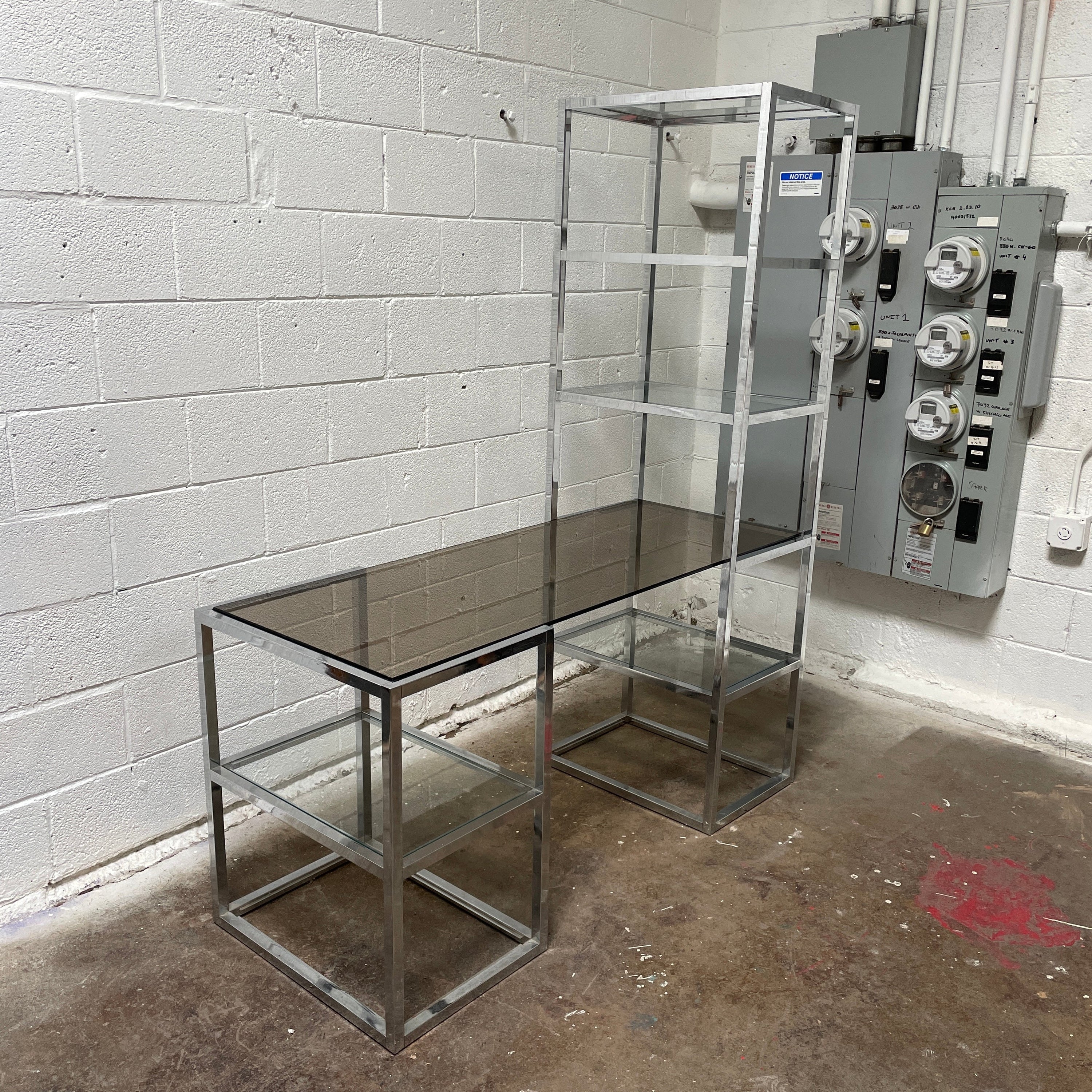Chrome/Glass Desk w/ Shelving
