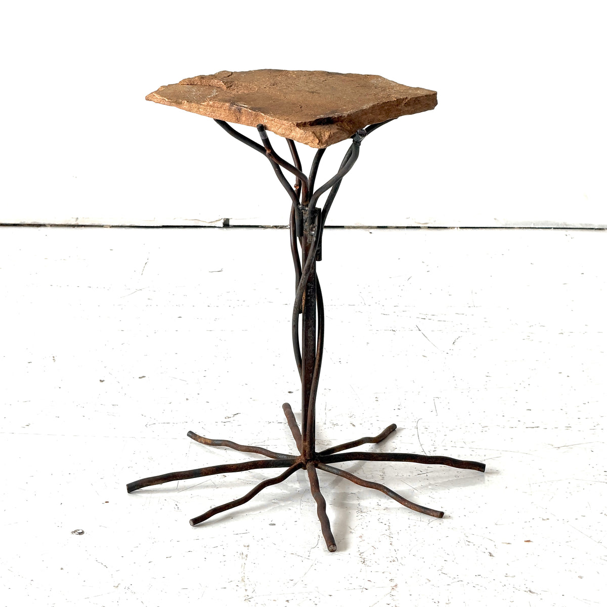 Studio Made Brutalist Metal + Stone Side Table