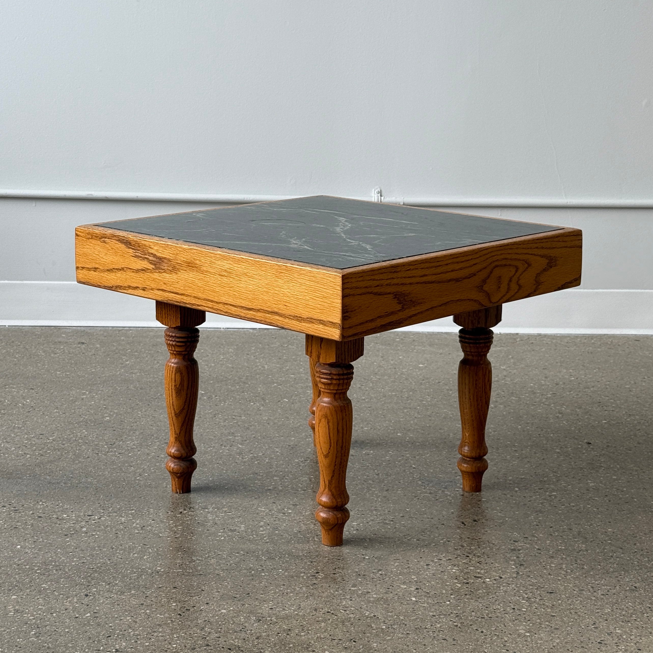 Green Marble Oak Side Table