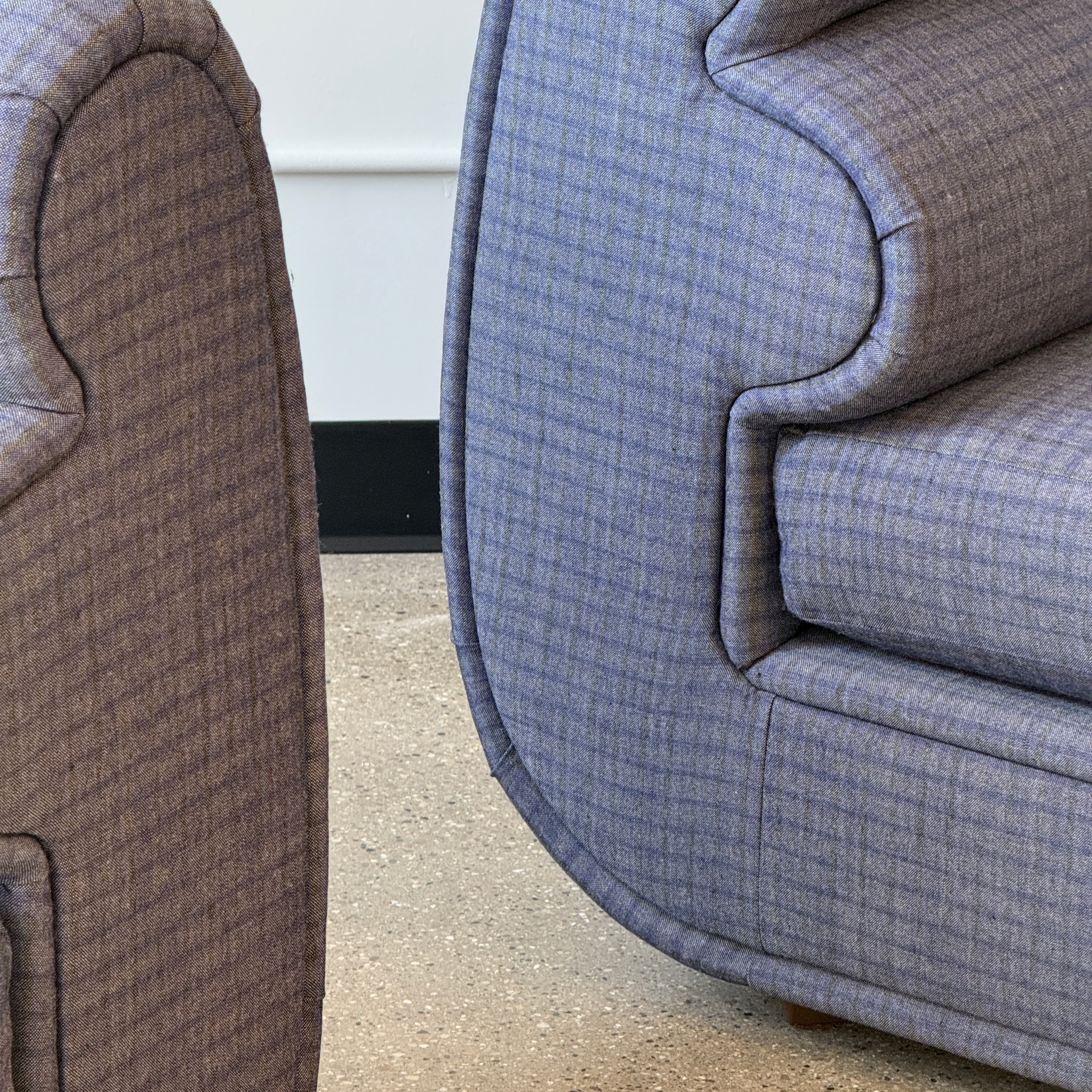 Bullnose Postmodern Slipper Chairs by Carson’s of High Point in Kvadrat Recheck Wool