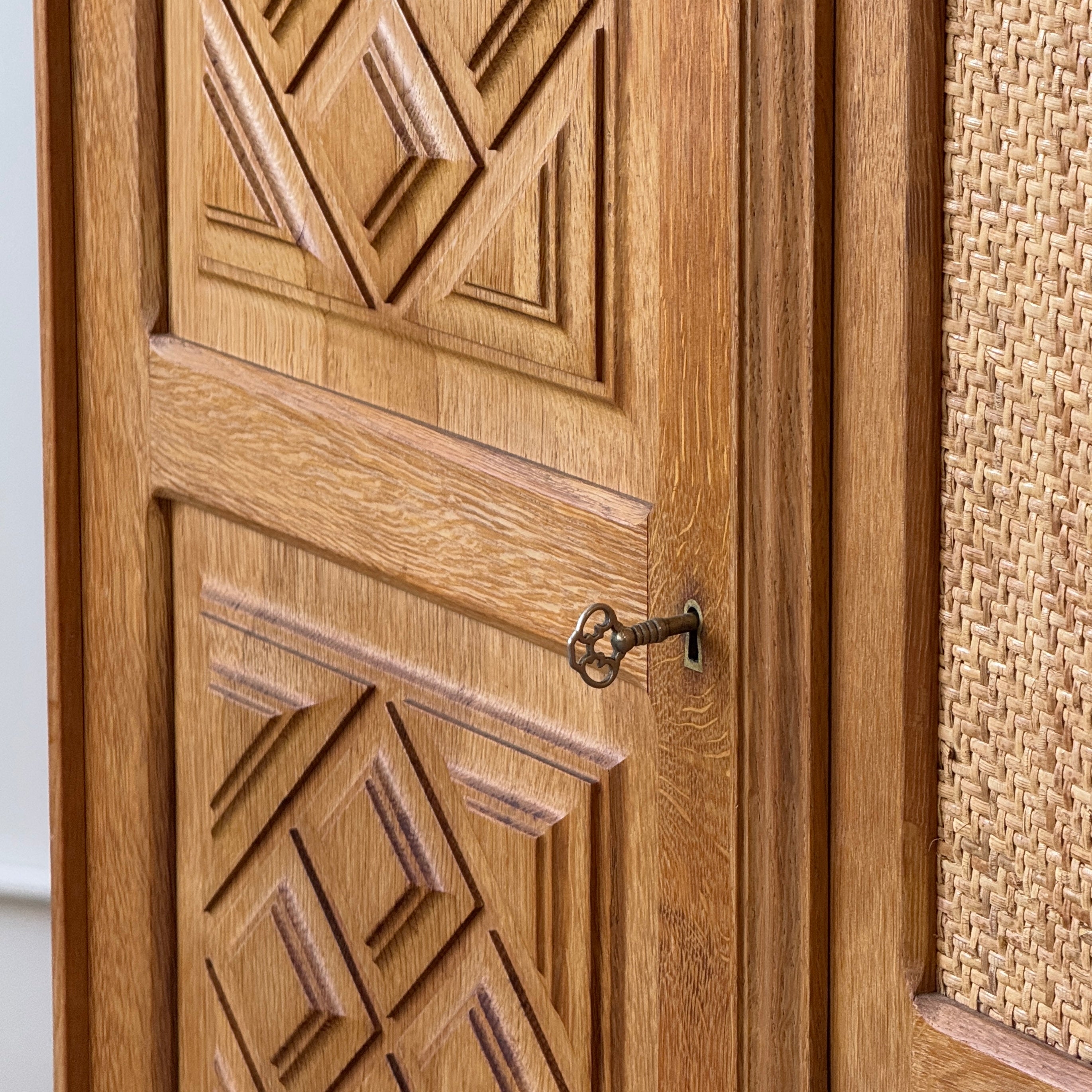 Danish Carved Oak Brutalist Sideboard