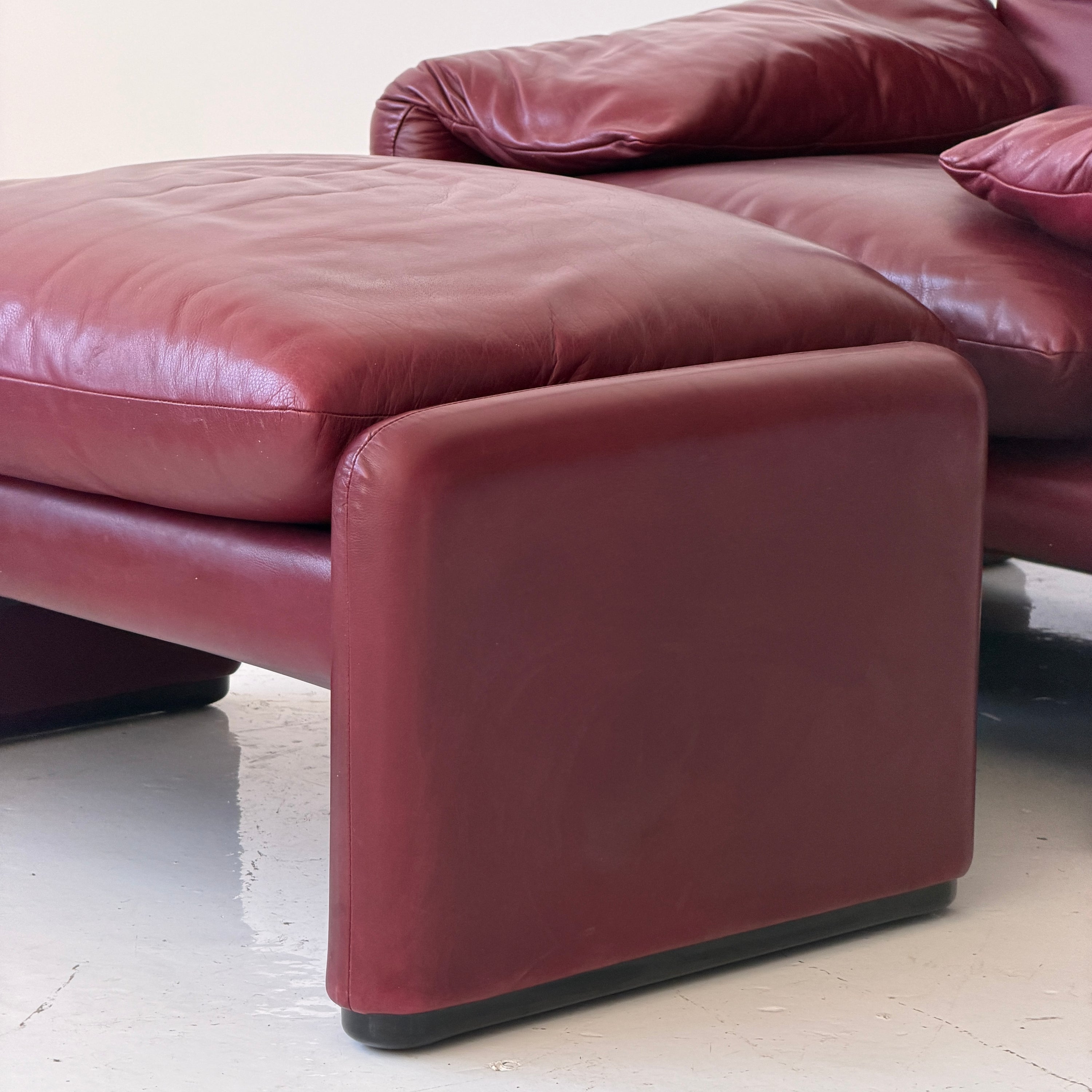Oxblood Leather Maralunga Chair + Ottoman by Vico Magistretti for Cassina