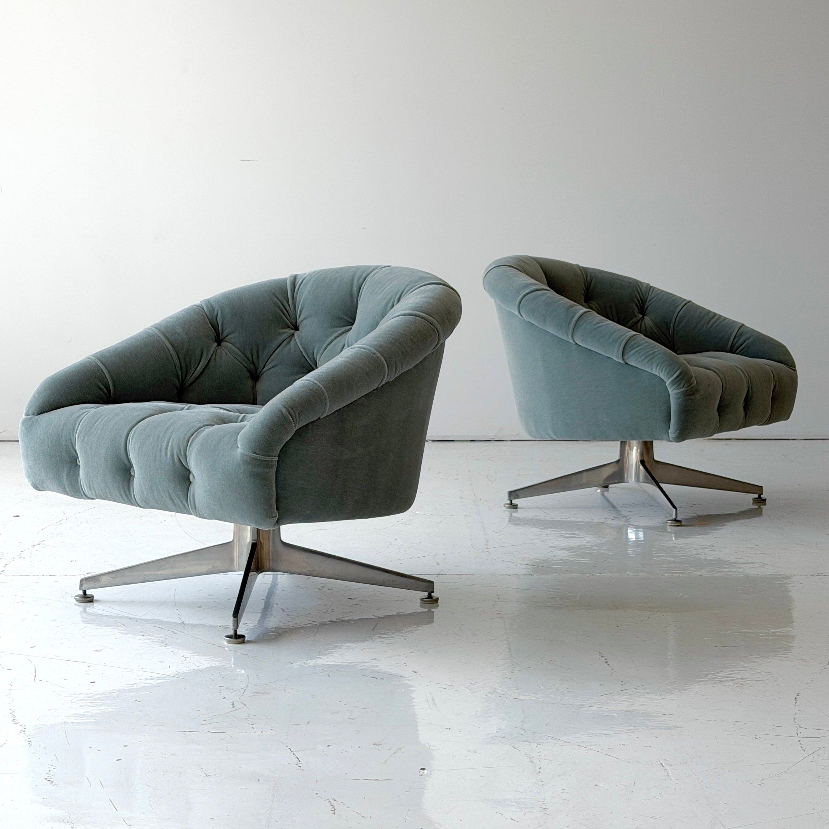Tufted Mohair Swivel Lounge Chairs by Ward Bennett for Lehigh Leopold