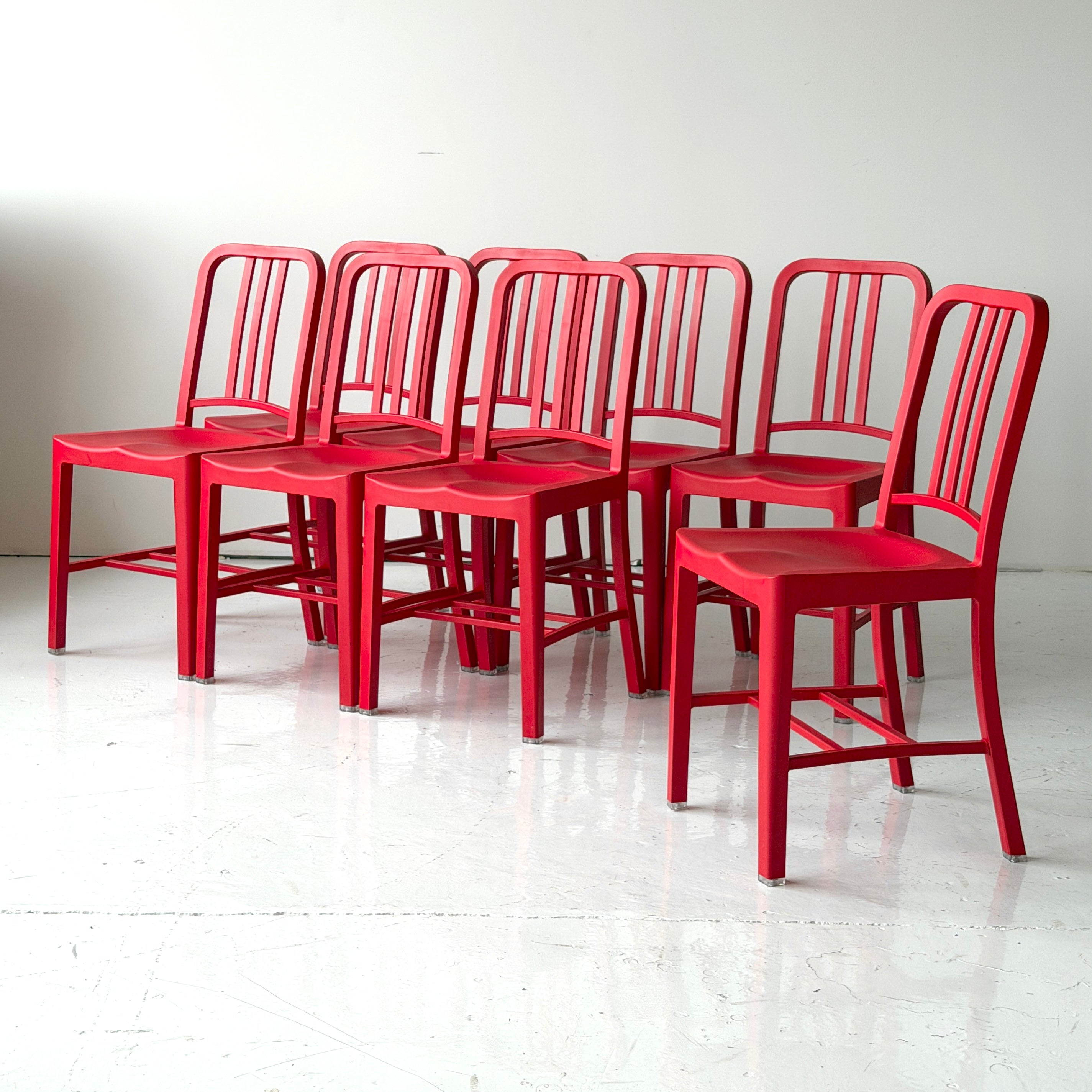 Red 1006 Plastic Navy Chairs by Emeco