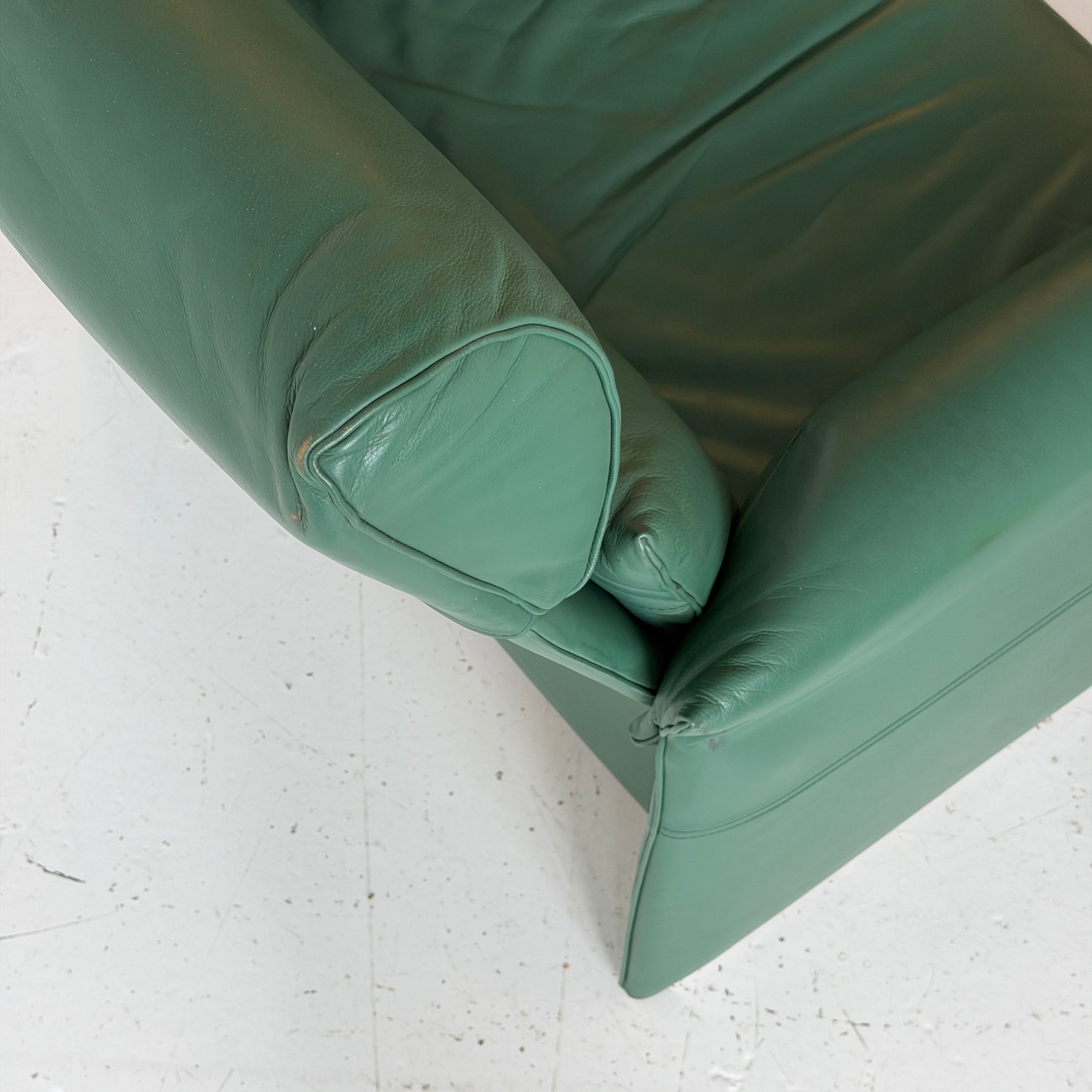 Green Leather Lounge Chairs by Giovanni Offredi for Saporiti
