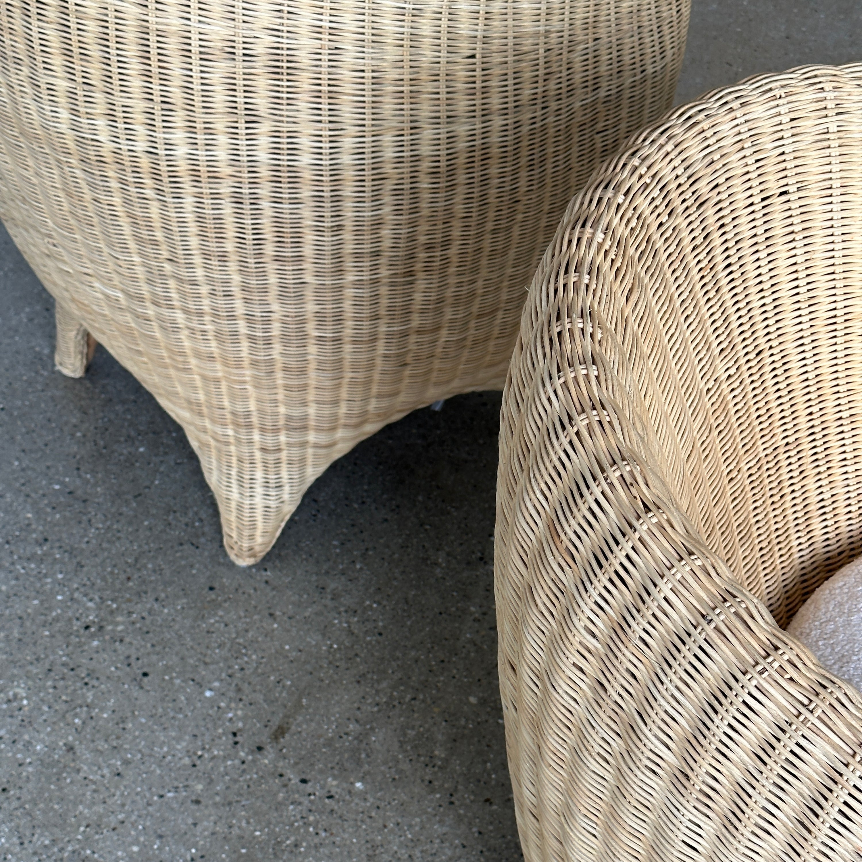 Sculptural Wicker Tub Chairs in Boucle