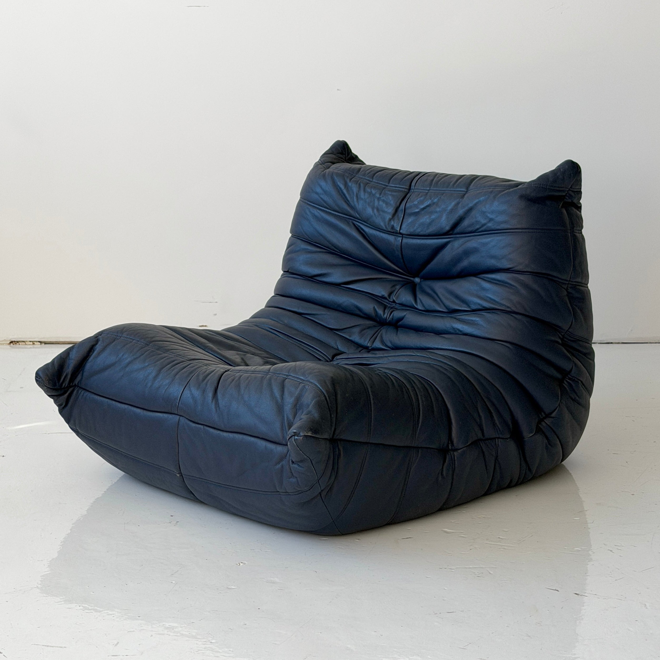 Togo Lounge Chair by Michel Ducaroy for Ligne Roset in Navy Leather