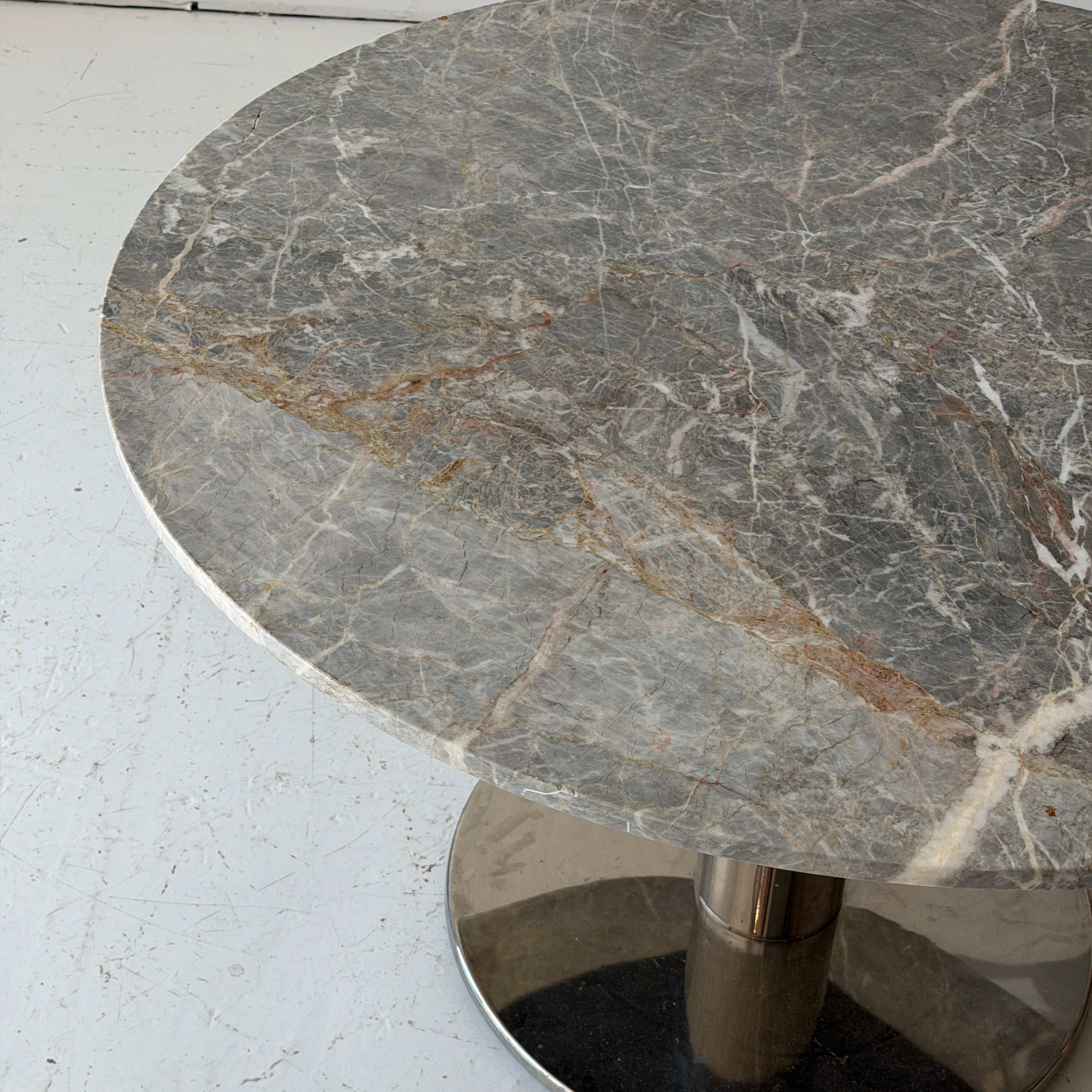 Marble + Chrome Circle Dining Table by Brueton