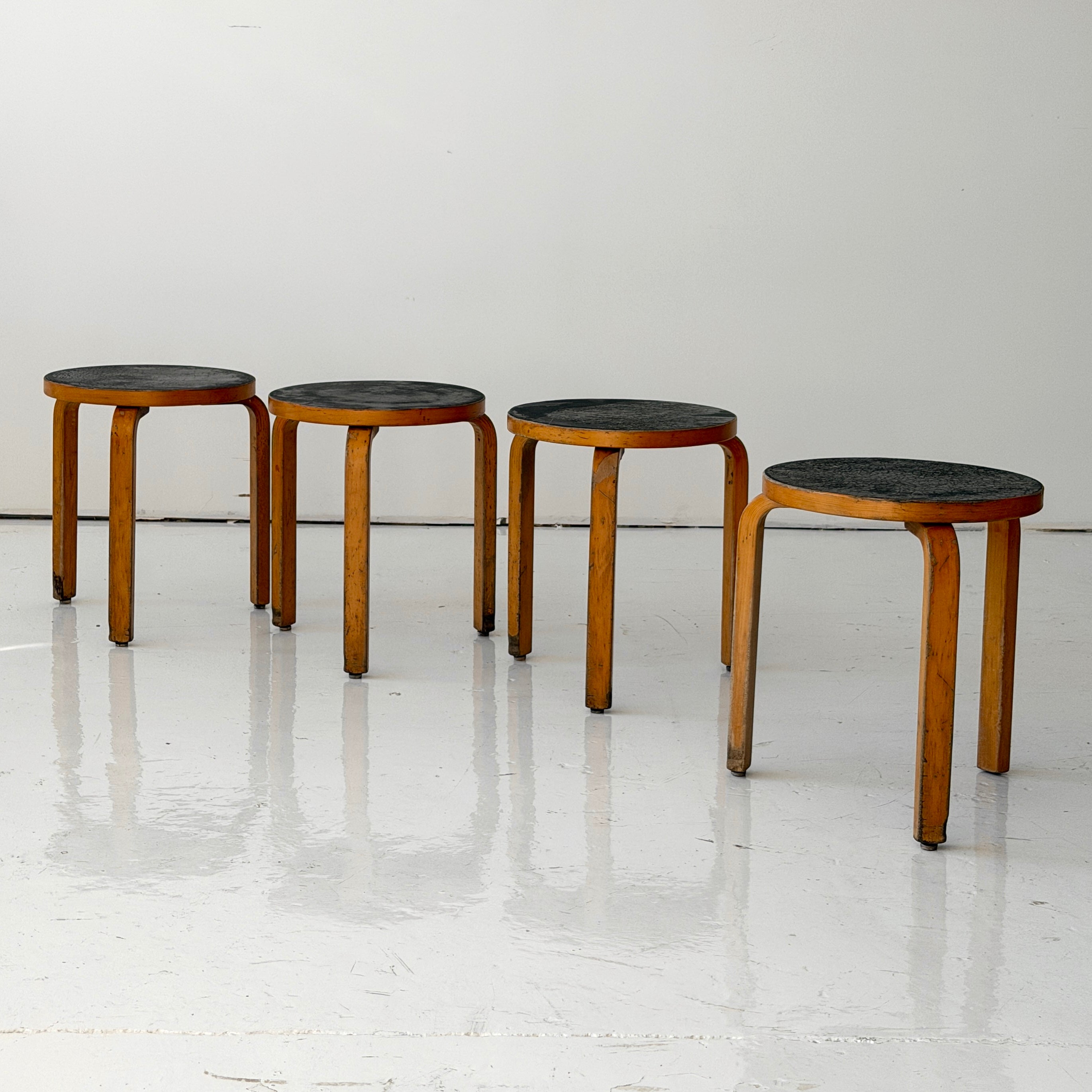Patinated Tri Leg Stools by Alvar Aalto for Artek