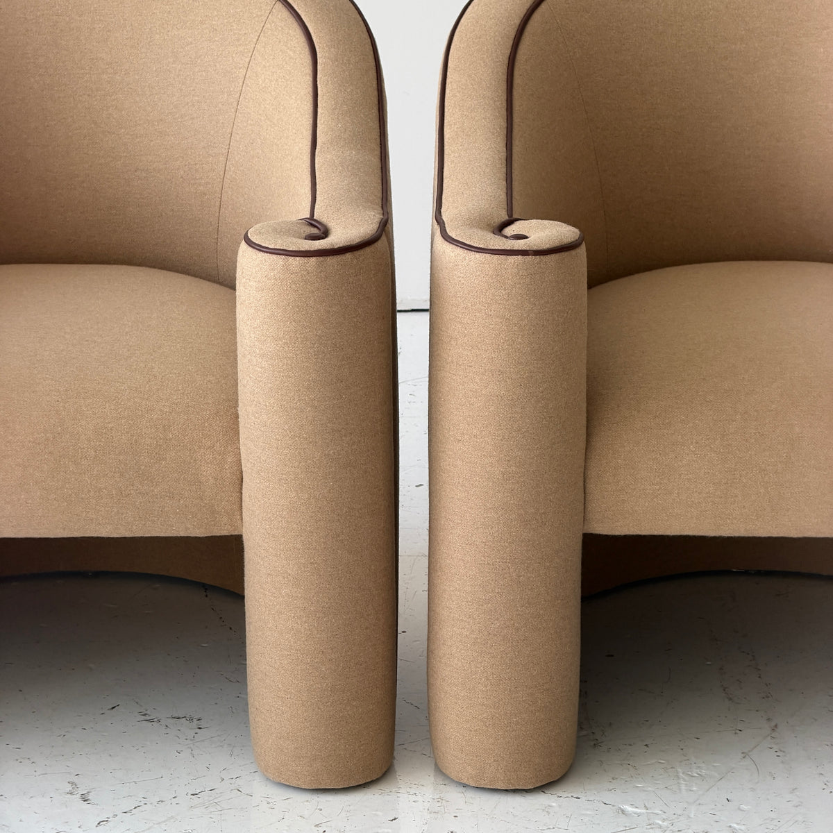 Asymmetrical Scroll Arm Lounge Chairs