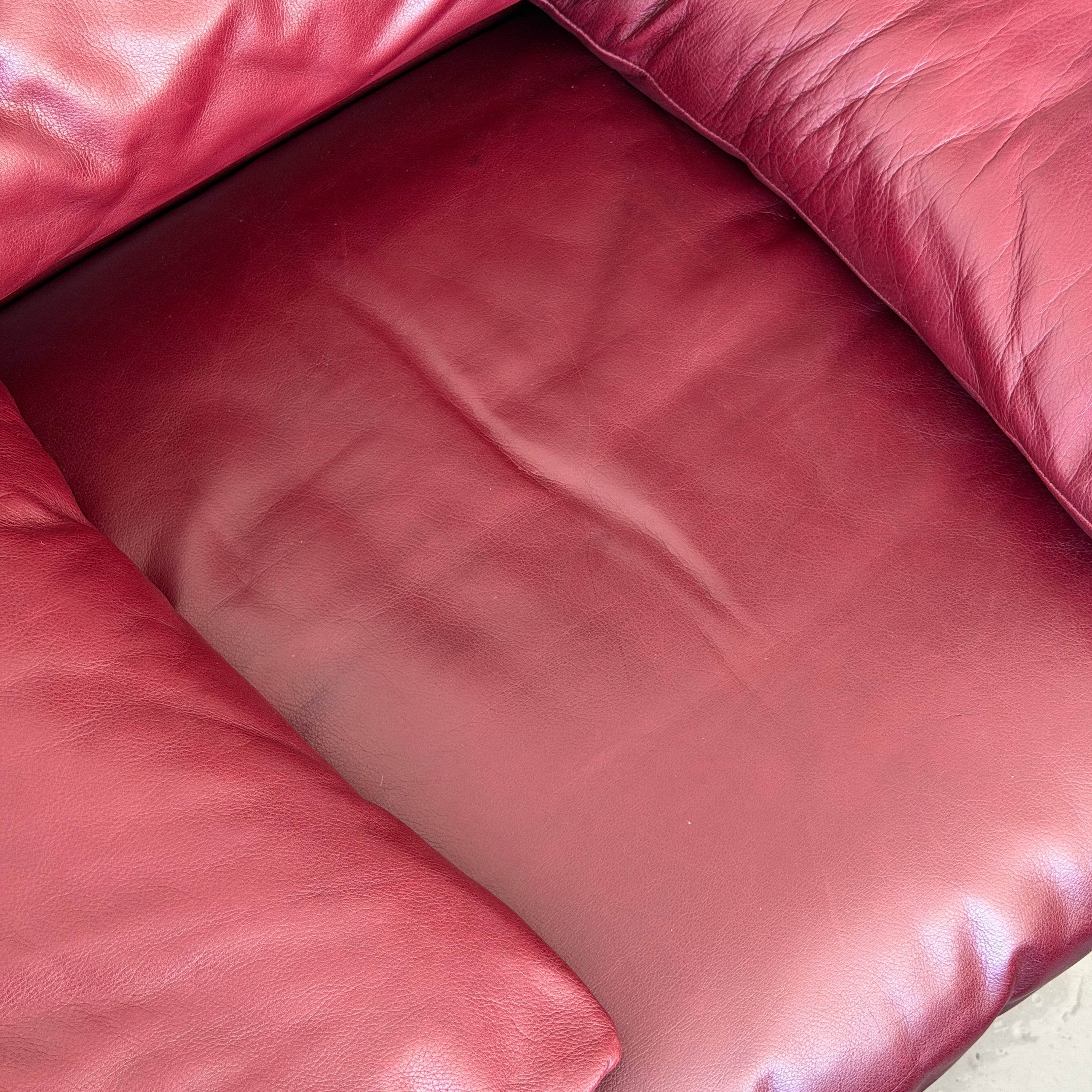 Oxblood Leather Maralunga Chair + Ottoman by Vico Magistretti for Cassina