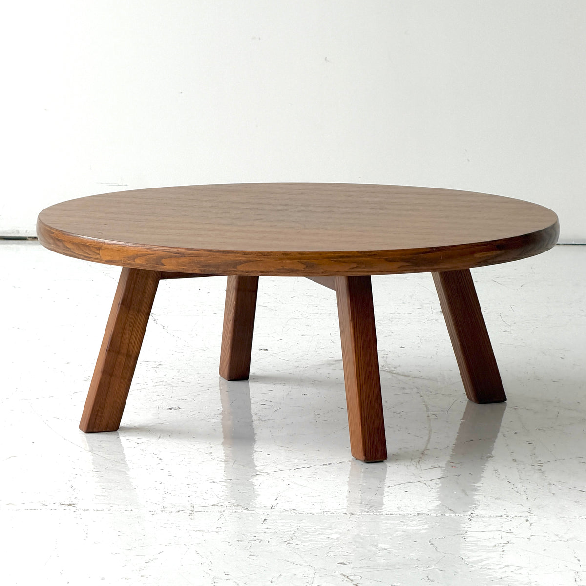 Belgian Brutalist Oak Circular Coffee Table