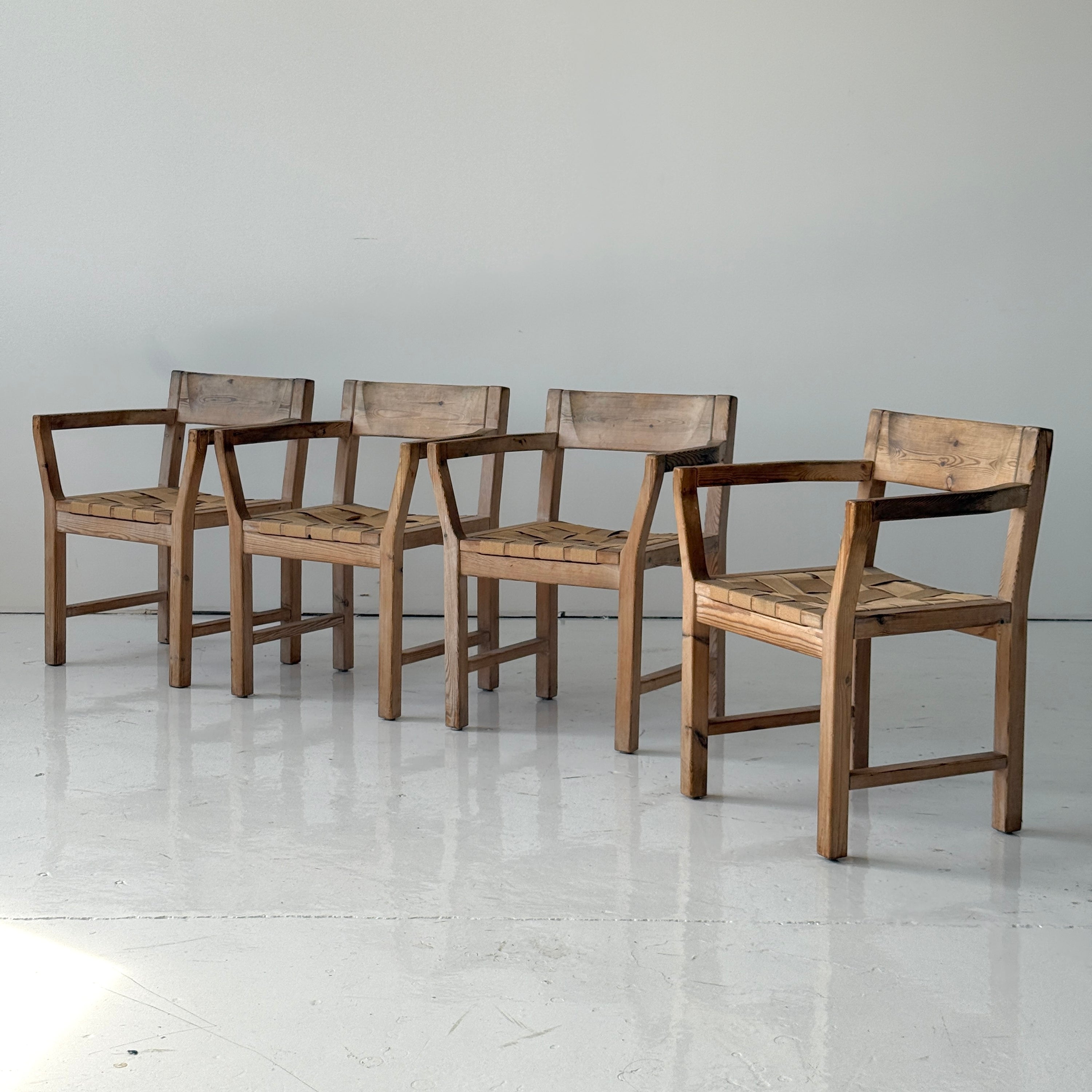 Danish Pine Woven Dining Chairs