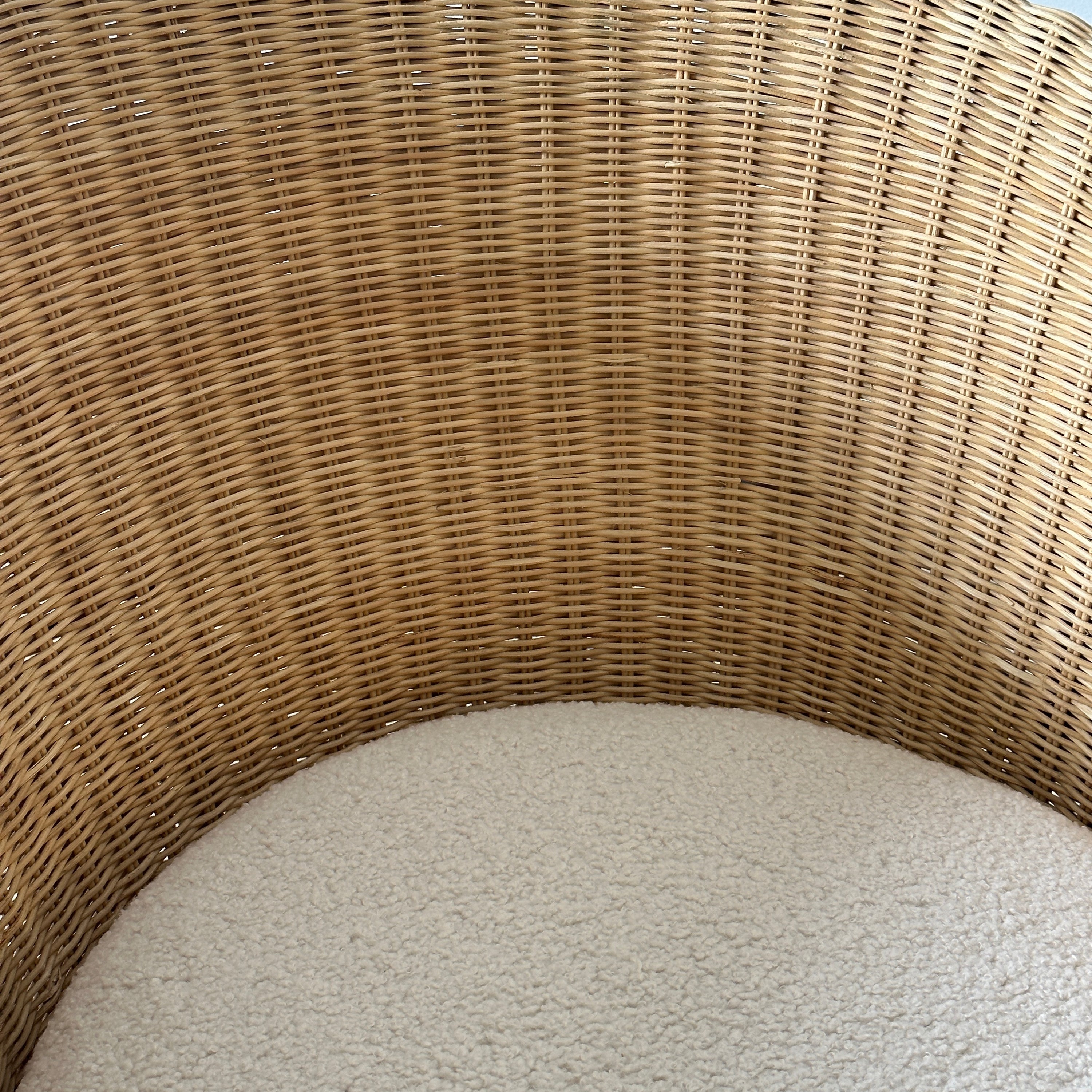 Sculptural Wicker Tub Chairs in Boucle