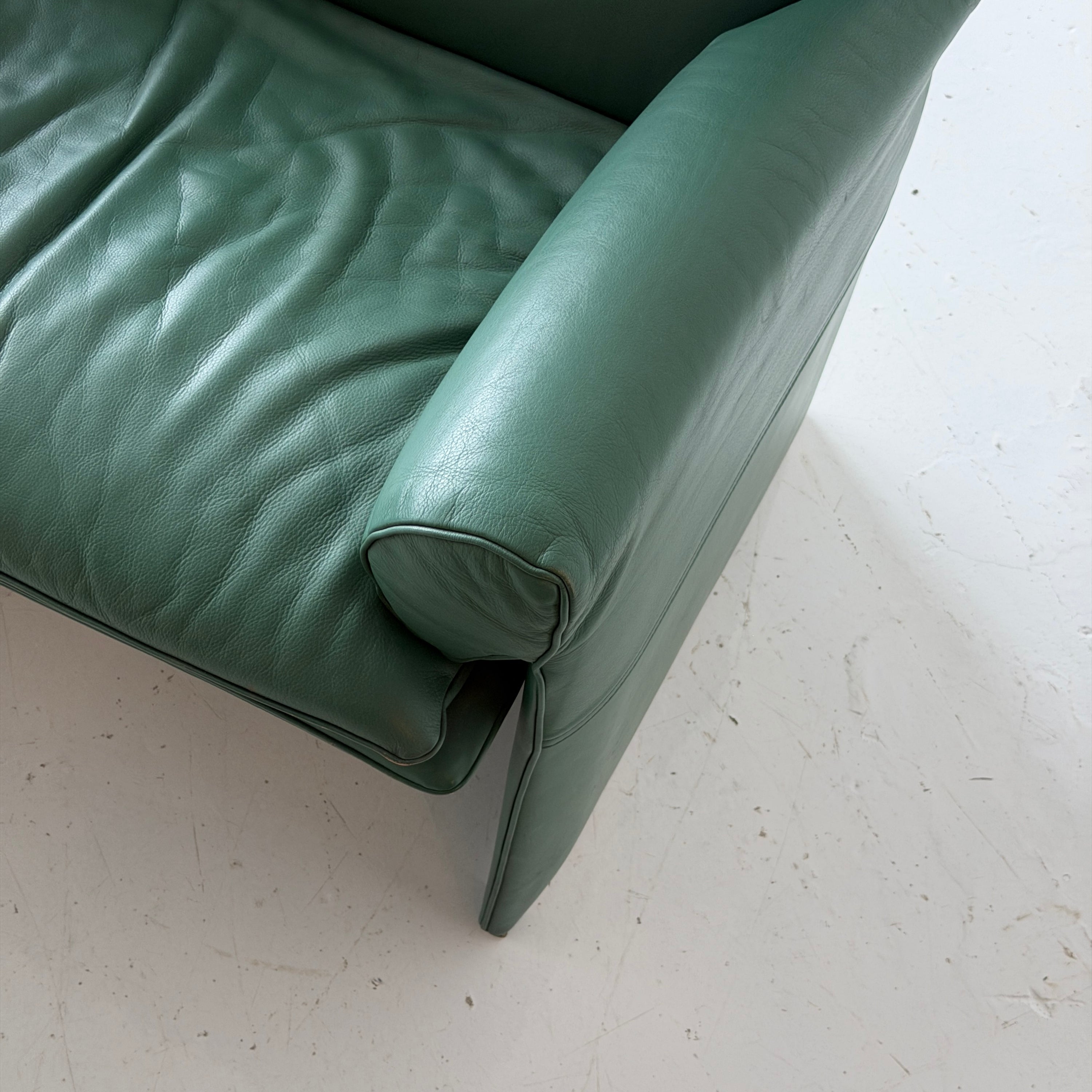 Green Leather Lounge Chairs by Giovanni Offredi for Saporiti