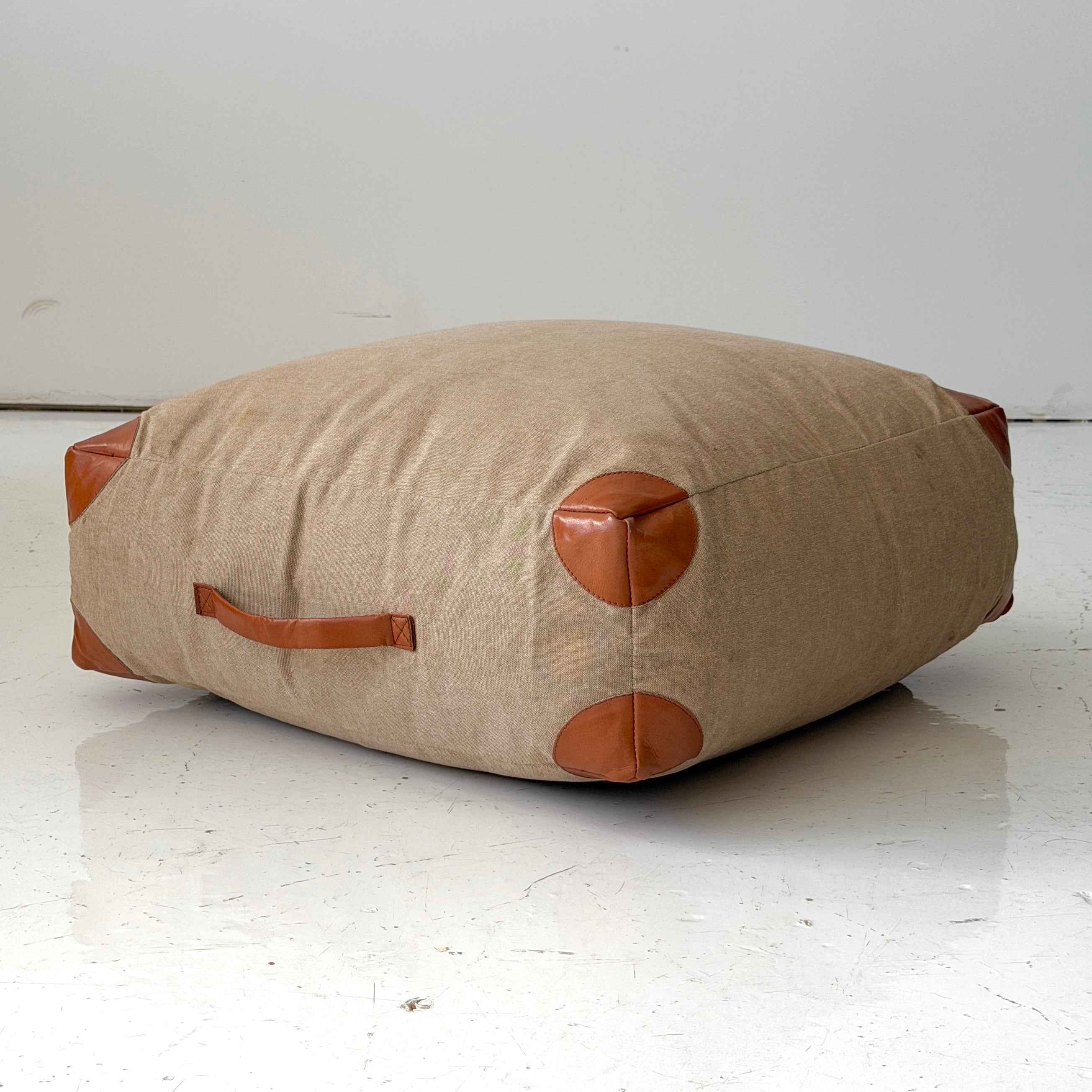 Canvas/Leather Floor Pouf Ottoman