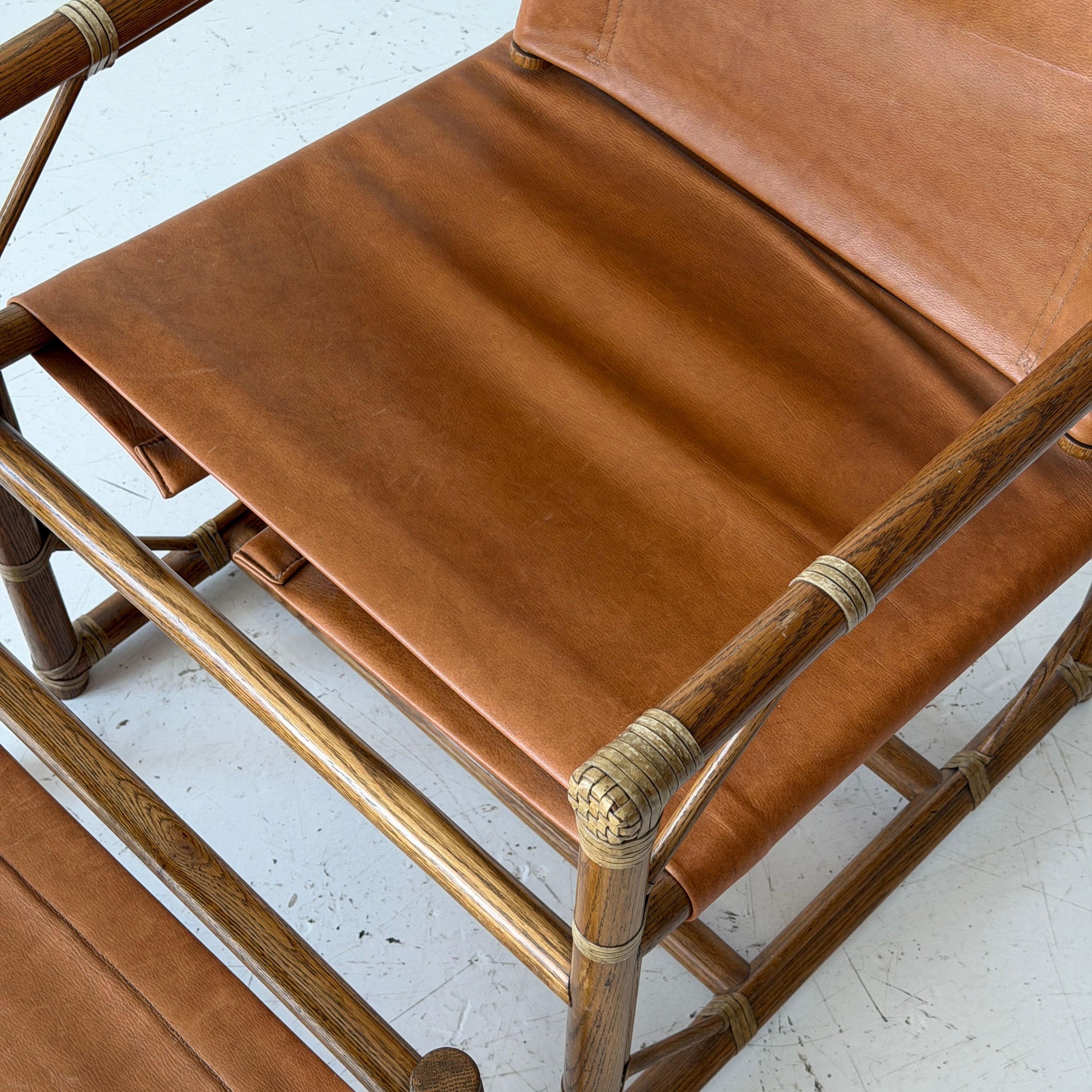 Leather Campaign Chair + Ottoman by Eleanor Forbes for Mcguire