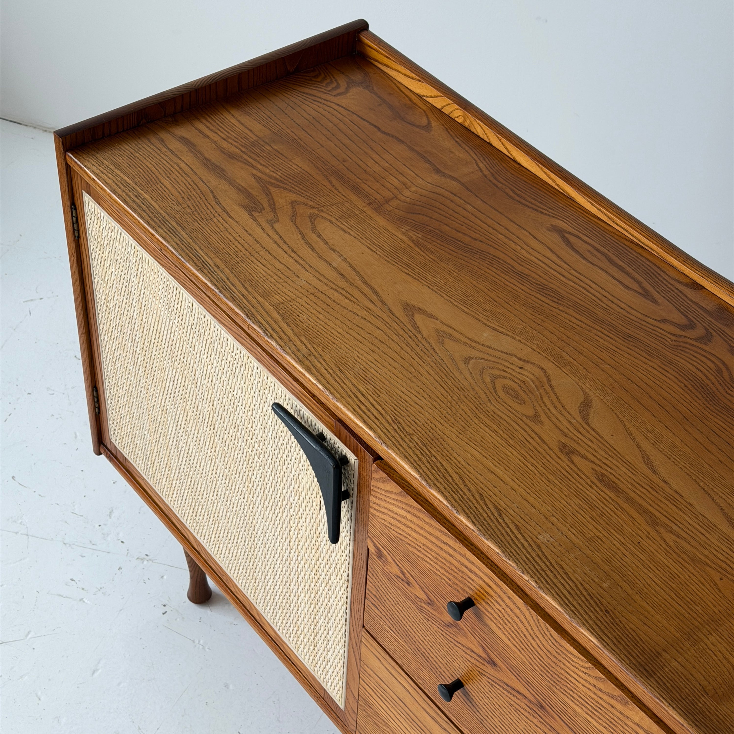 Cane/Oak Mid Century Credenza