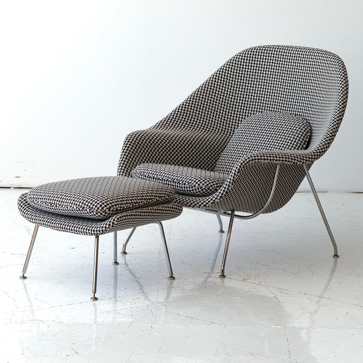 Womb Chair + Ottoman by Eero Saarinen for Knoll in Houdstooth