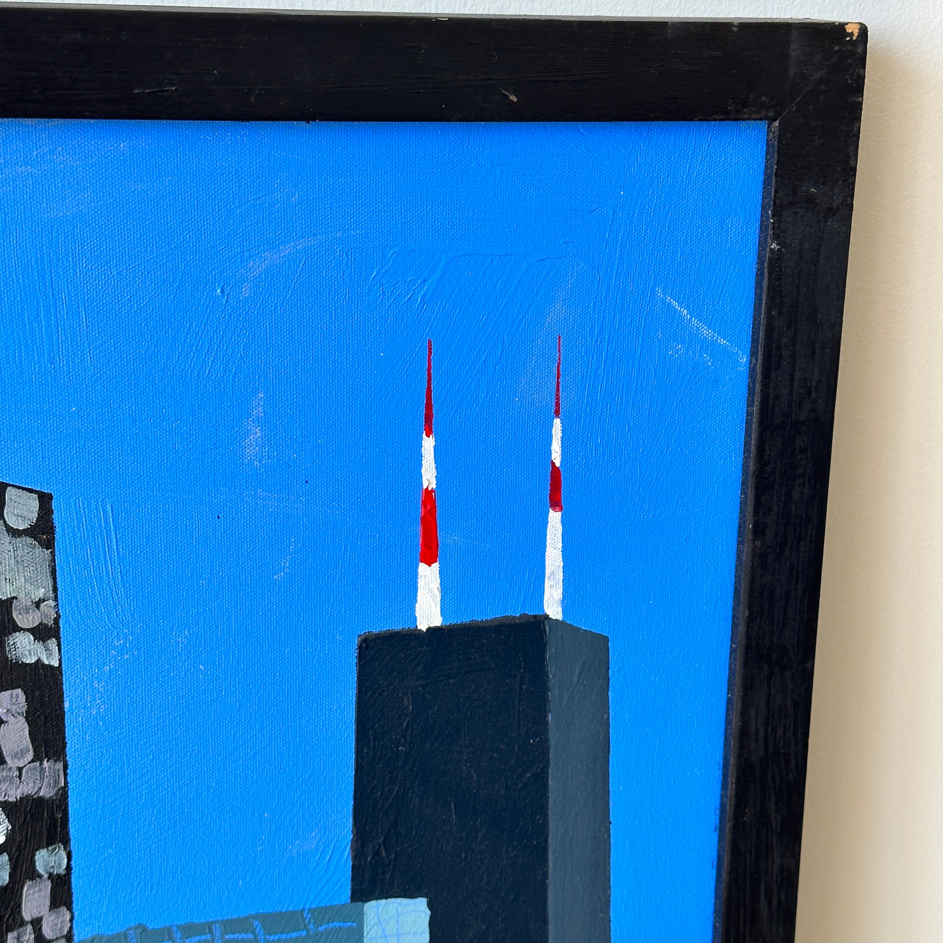 Abstract Acrylic on Canvas Painting of Chicago