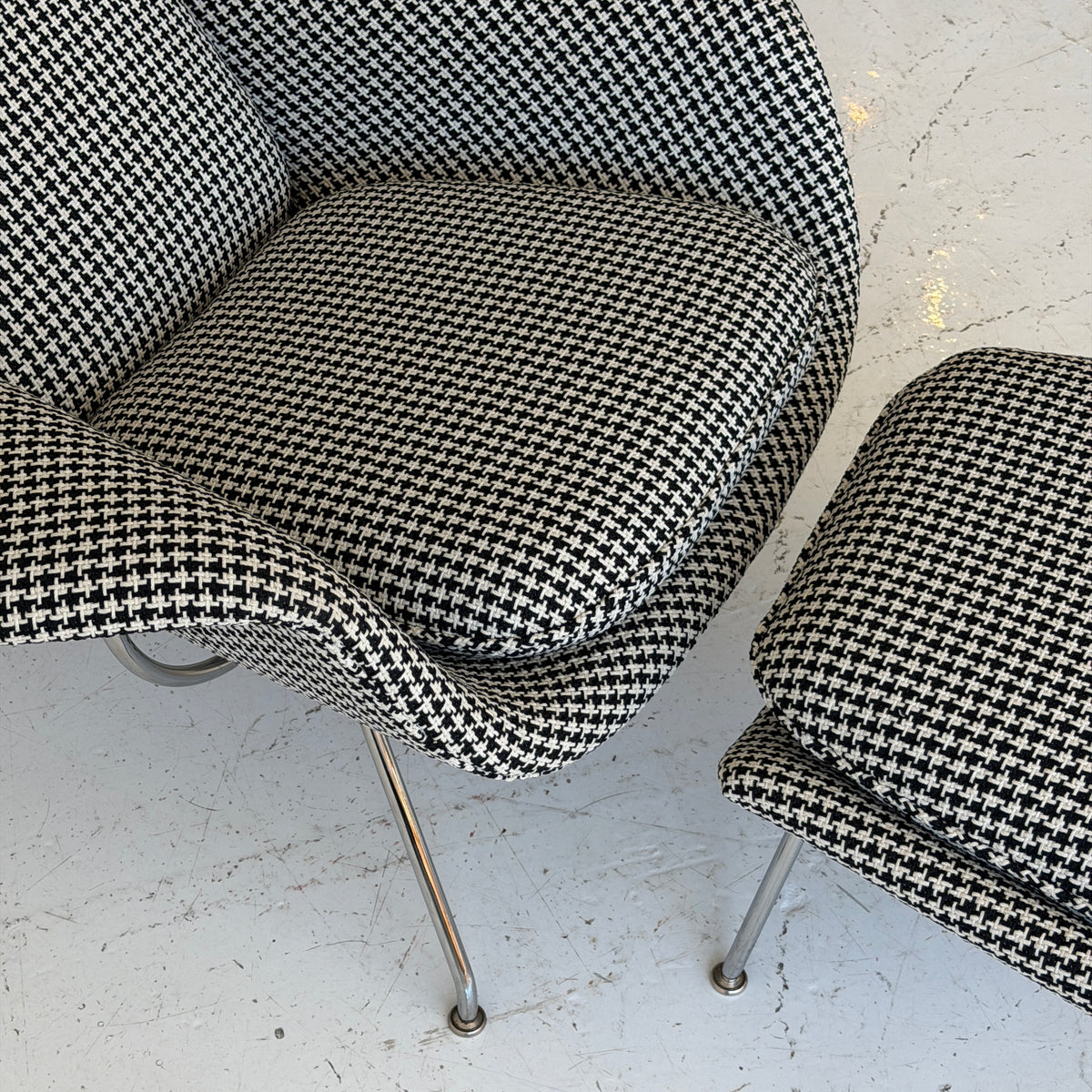 Womb Chair + Ottoman by Eero Saarinen for Knoll in Houdstooth
