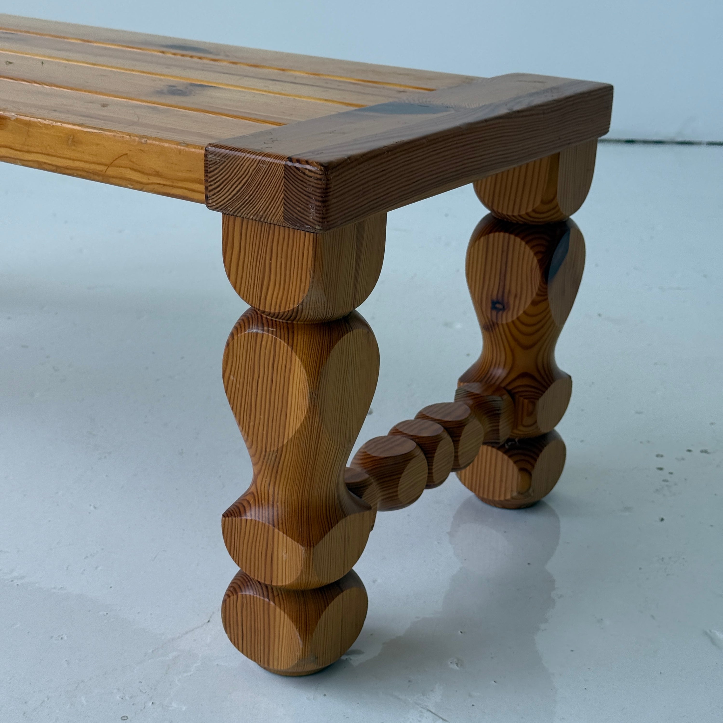 Brutalist Carved Pine Table/Bench by Glas Master Markaryd