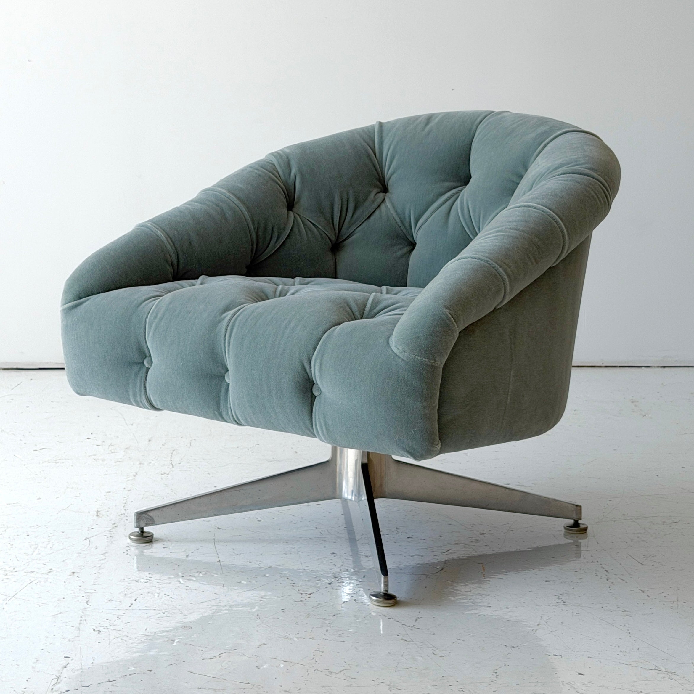 Tufted Mohair Swivel Lounge Chairs by Ward Bennett for Lehigh Leopold