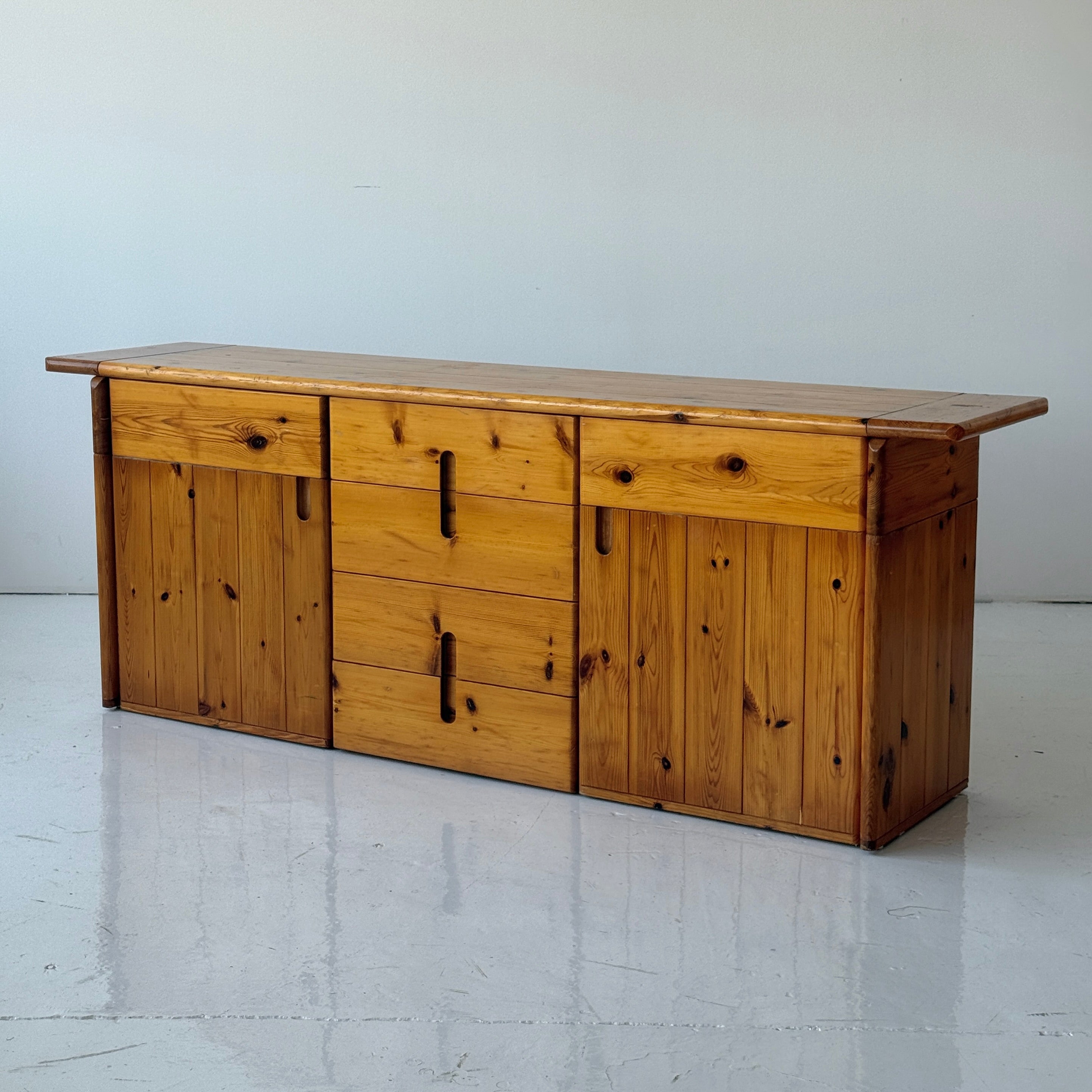 Italian Brutalist Pine Credenza by Silvio Coppola