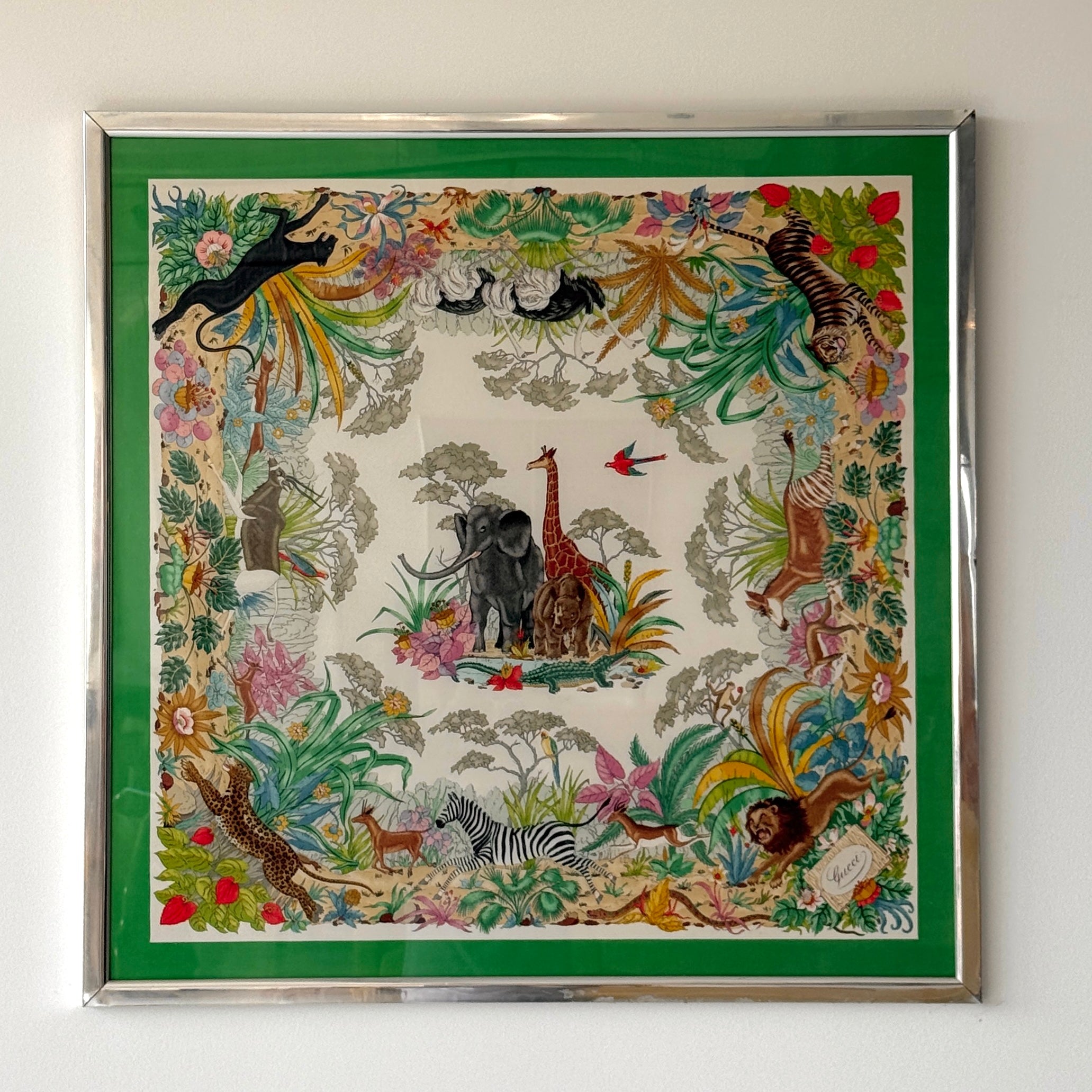 Framed Silk Animal Print Scarf by Gucci