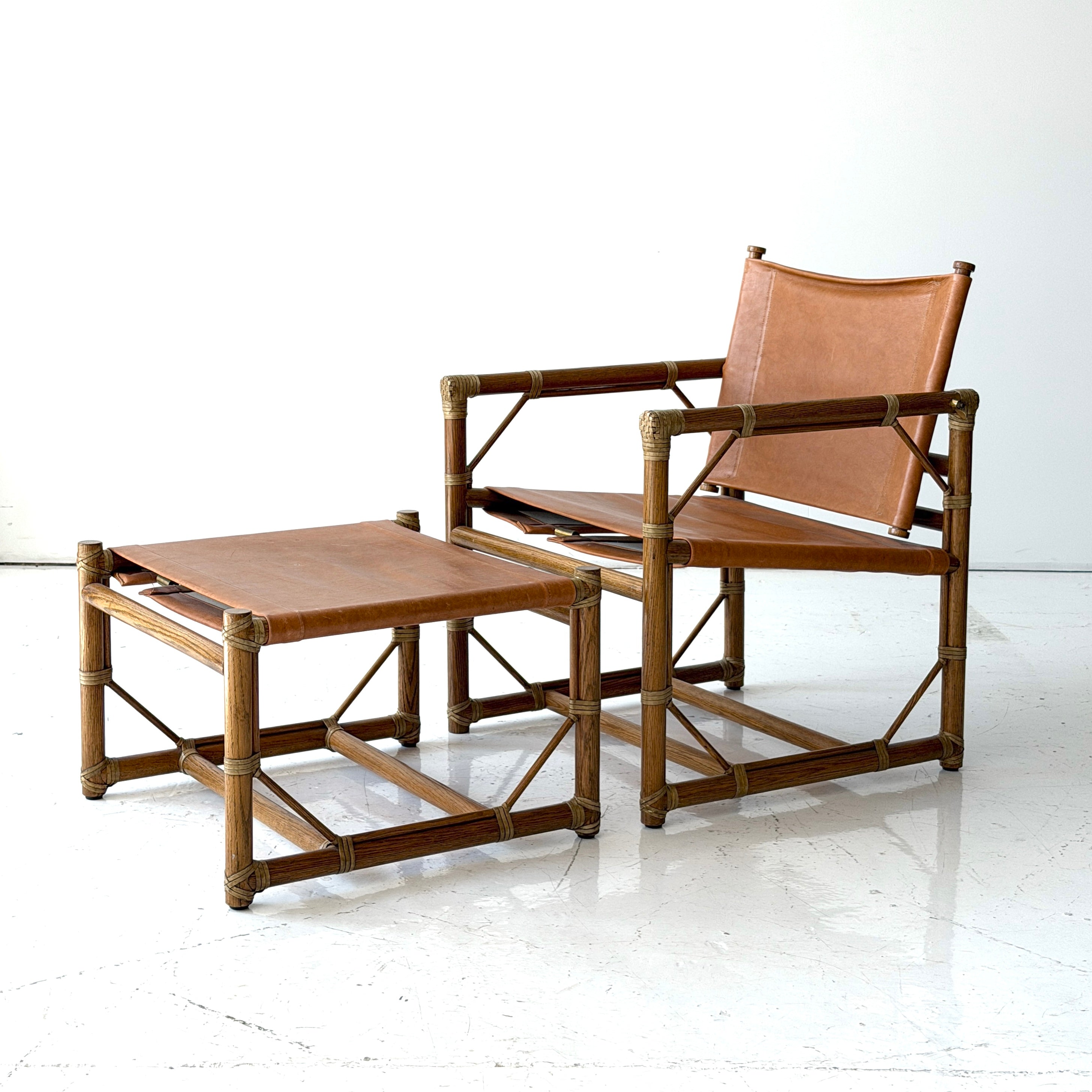 Leather Campaign Chair + Ottoman by Eleanor Forbes for Mcguire