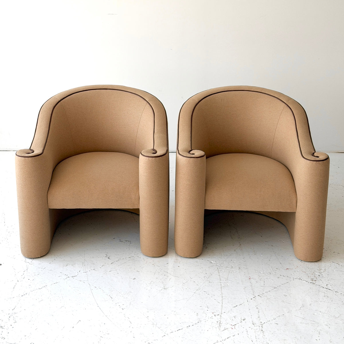 Asymmetrical Scroll Arm Lounge Chairs