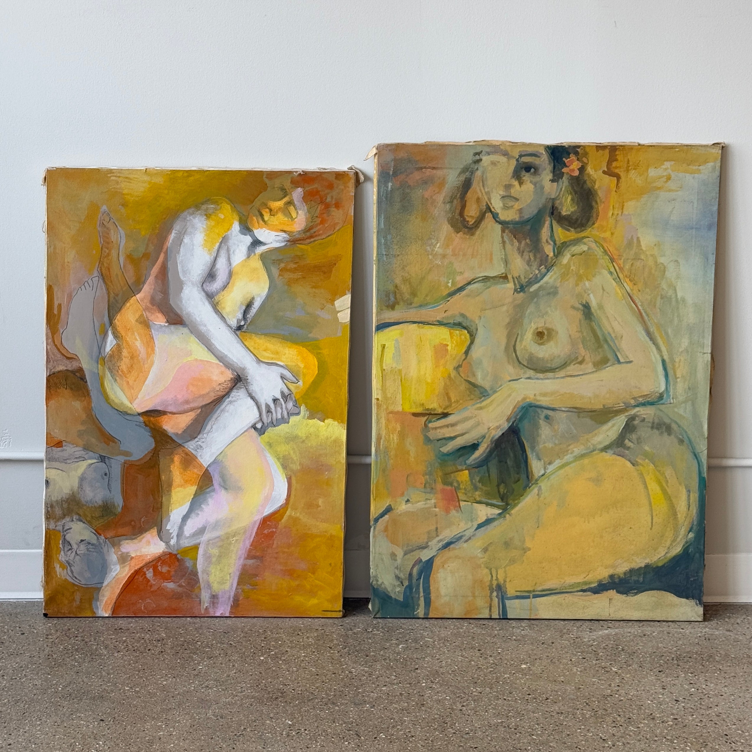 Pair of Acrylic Nude Paintings