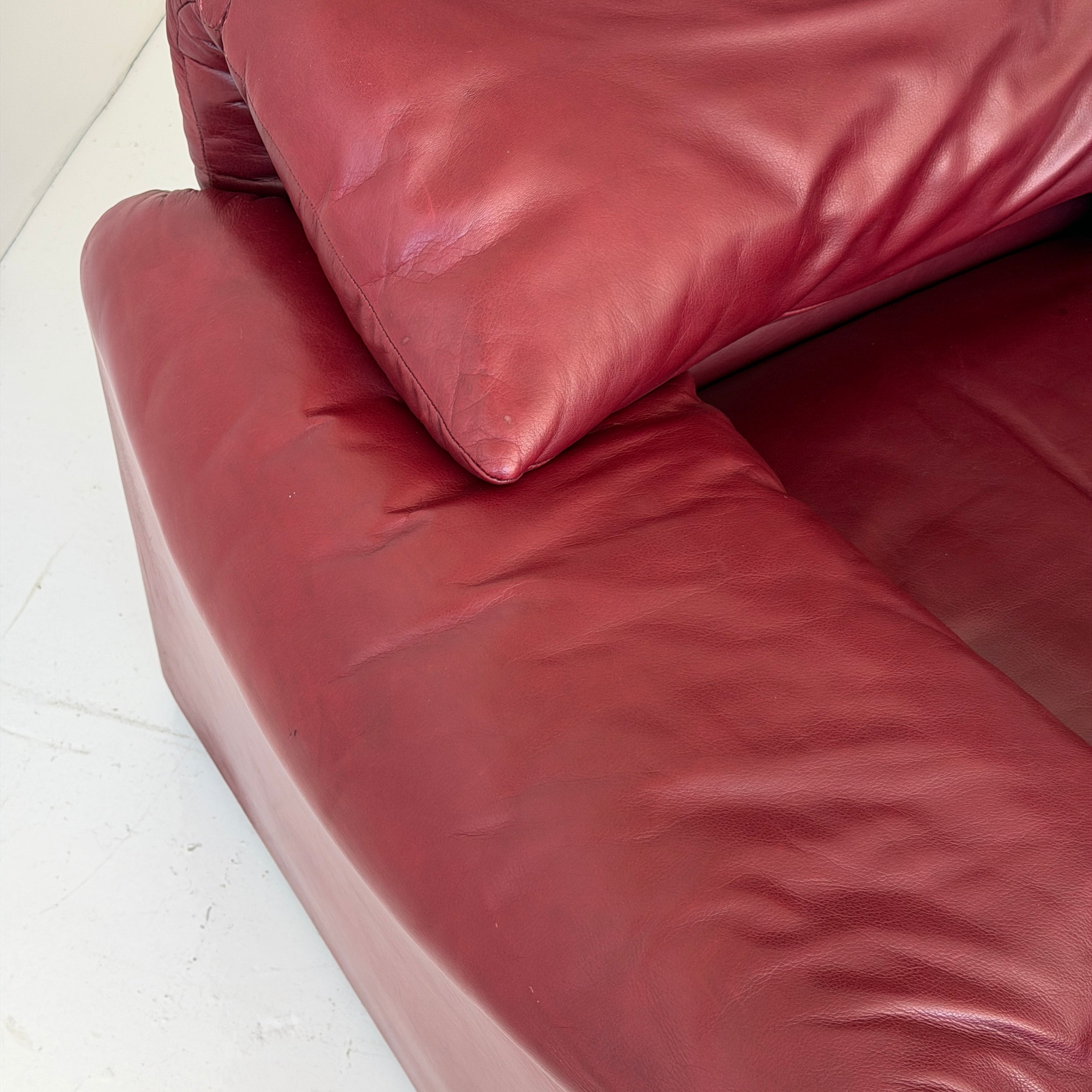 Oxblood Leather Maralunga Chair + Ottoman by Vico Magistretti for Cassina