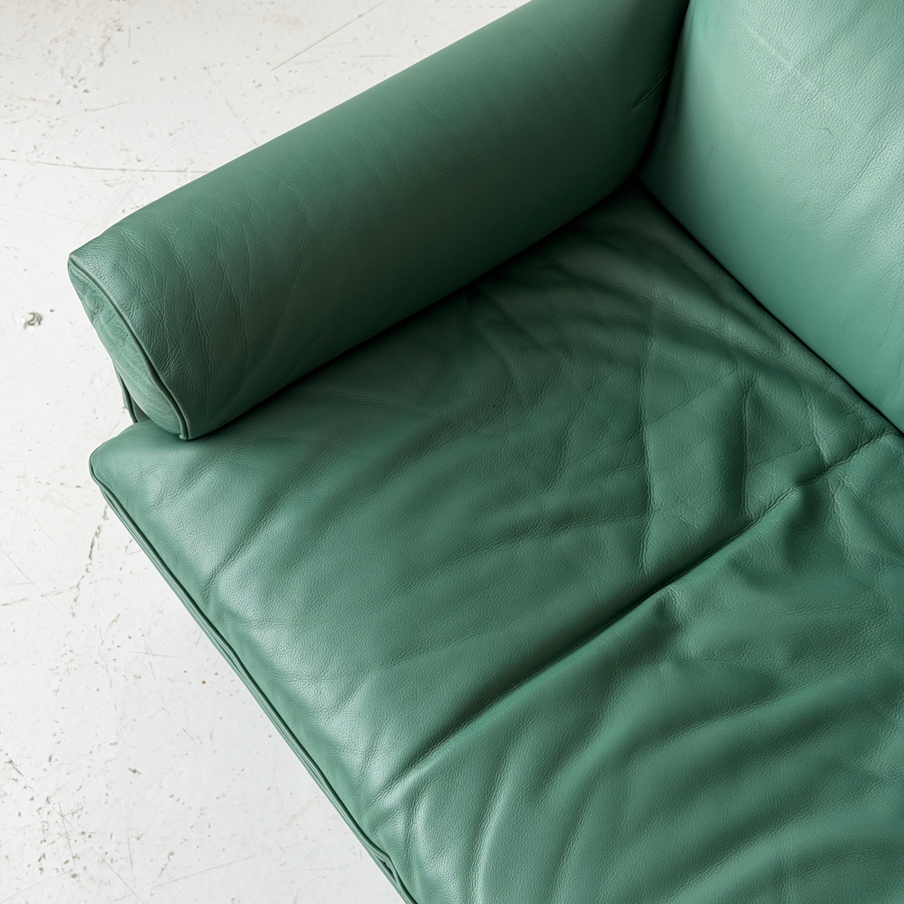 Green Leather Lounge Chairs by Giovanni Offredi for Saporiti