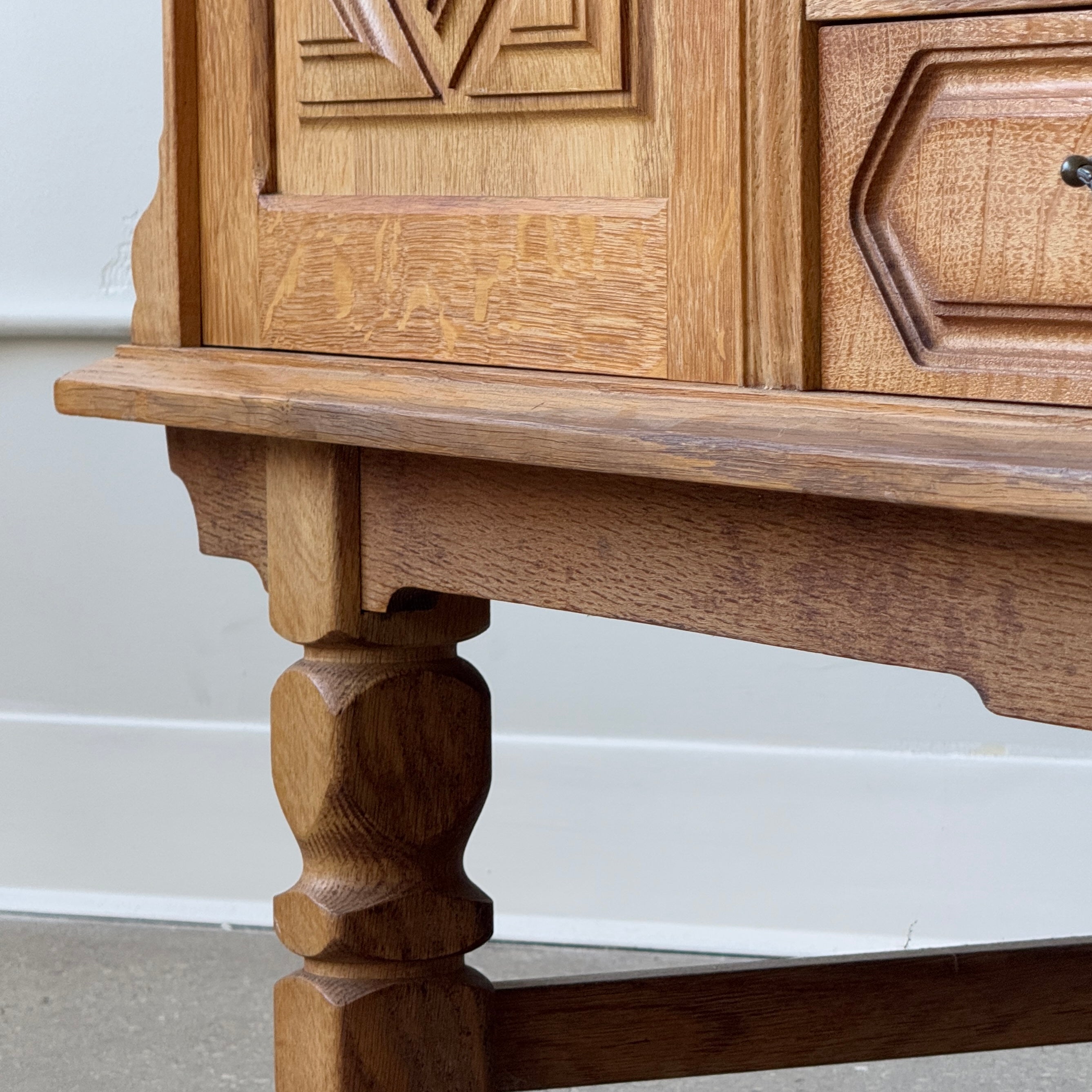 Danish Carved Oak Brutalist Sideboard